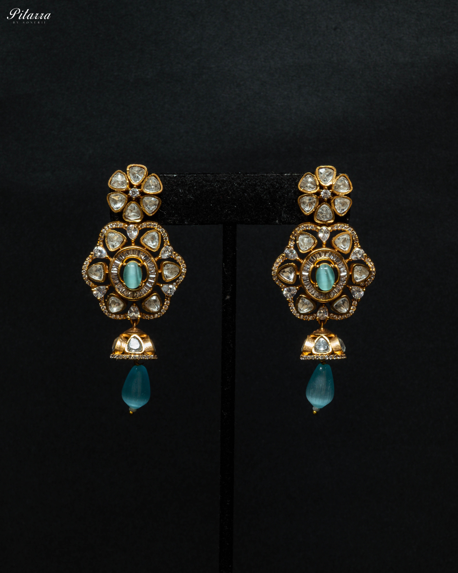 Turquoise Blue Multi Layered Beads Long Kundan Necklace_Earrings