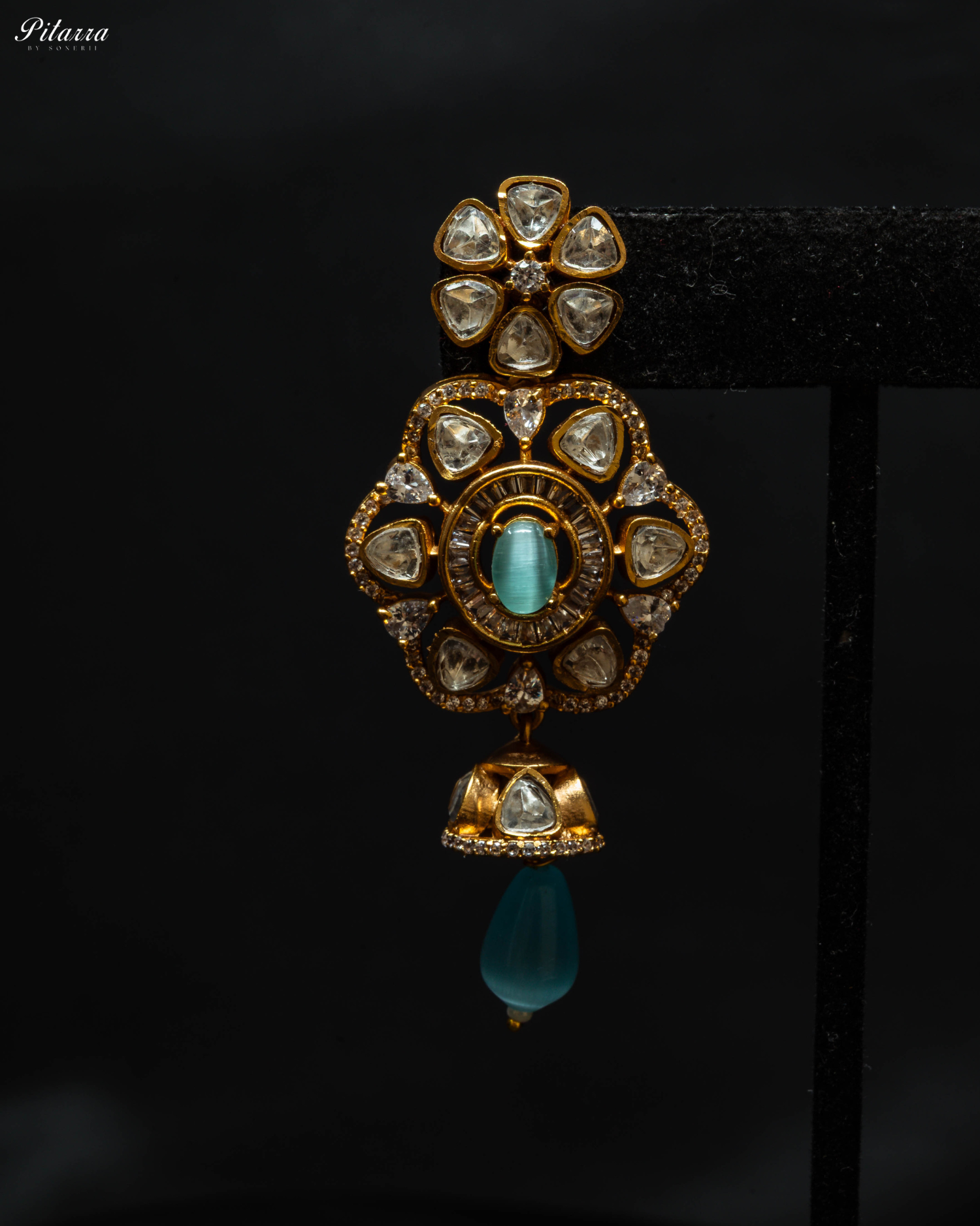 Turquoise Blue Multi Layered Beads Long Kundan Necklace_Zoom Earrings