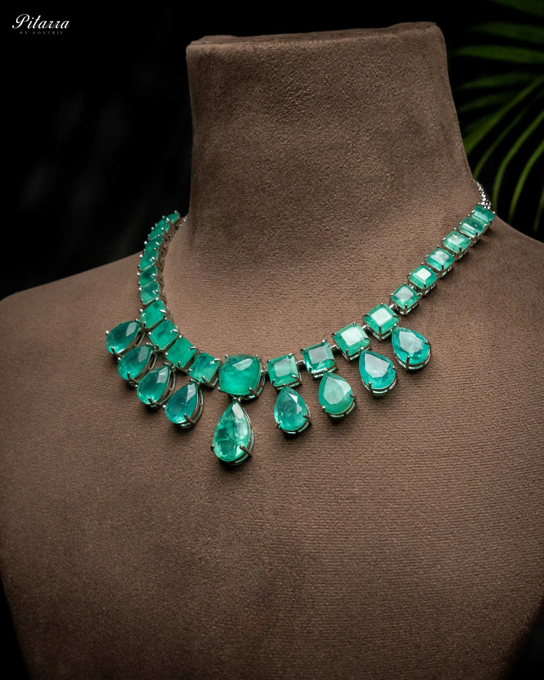 Turquoise Blue Zircon Silver Necklace Set_Side Angle