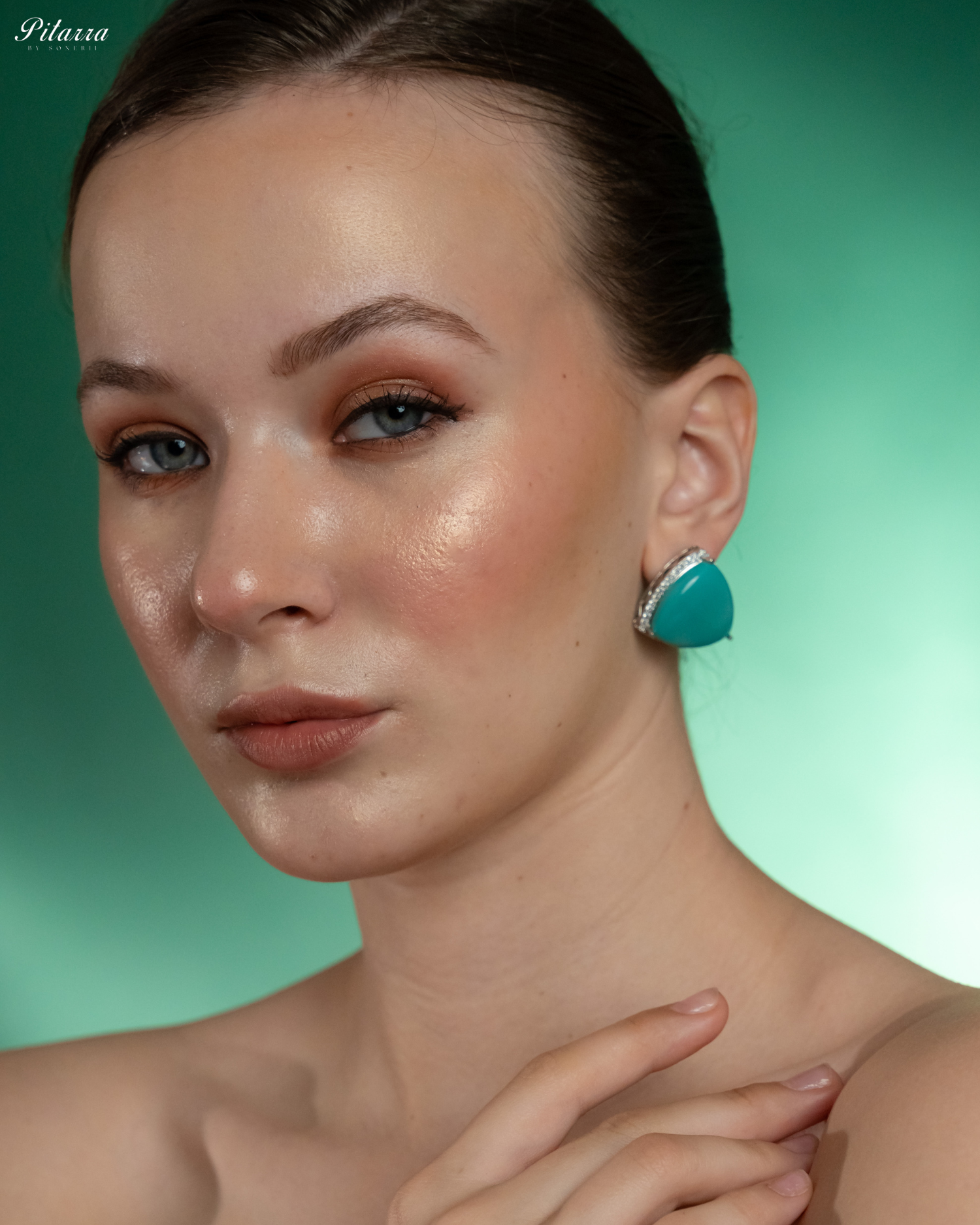 Turquoise Colored Stone CZ Earrings_Side Pose