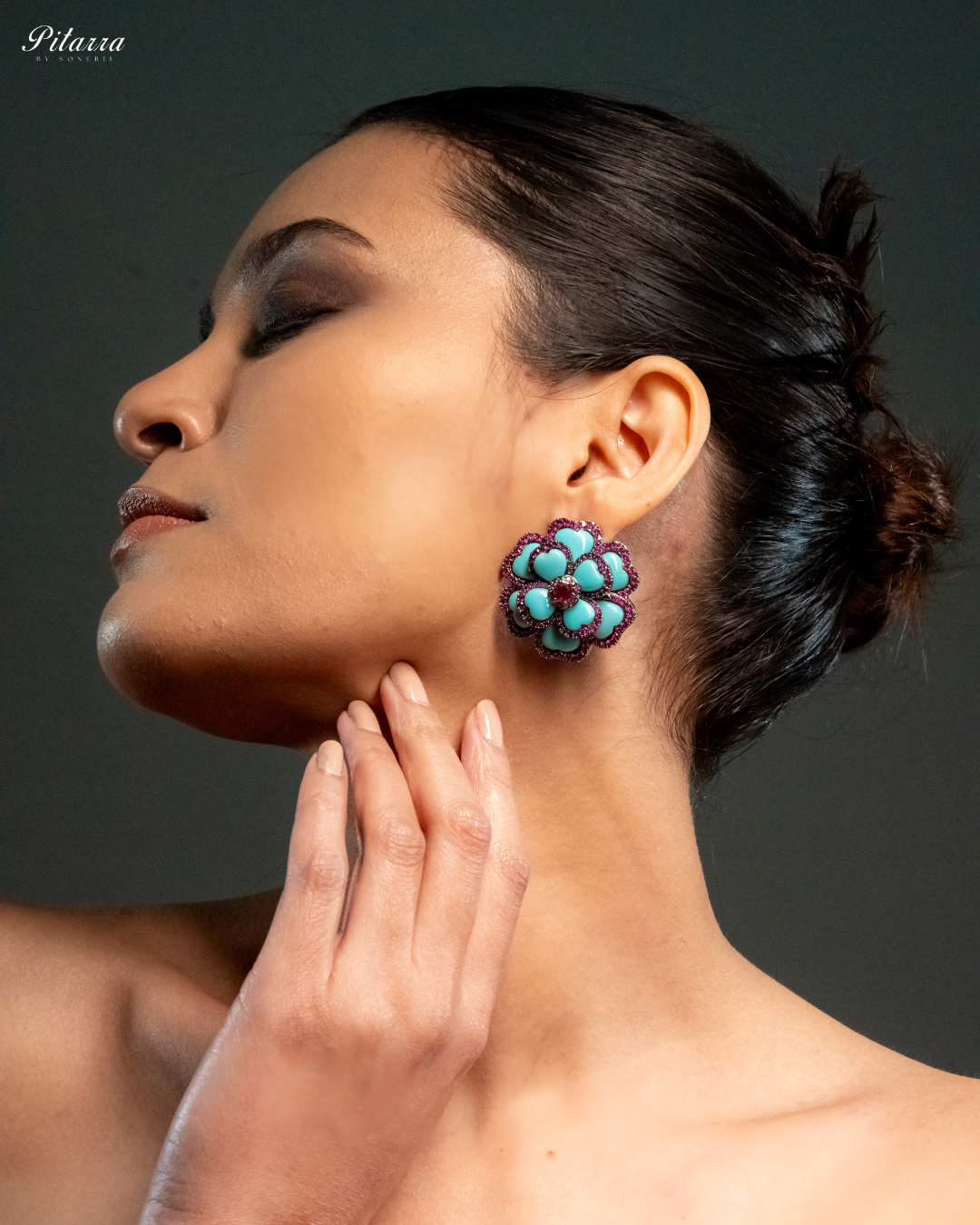Turquoise Handcrafted Silver Earrings_Left Angle