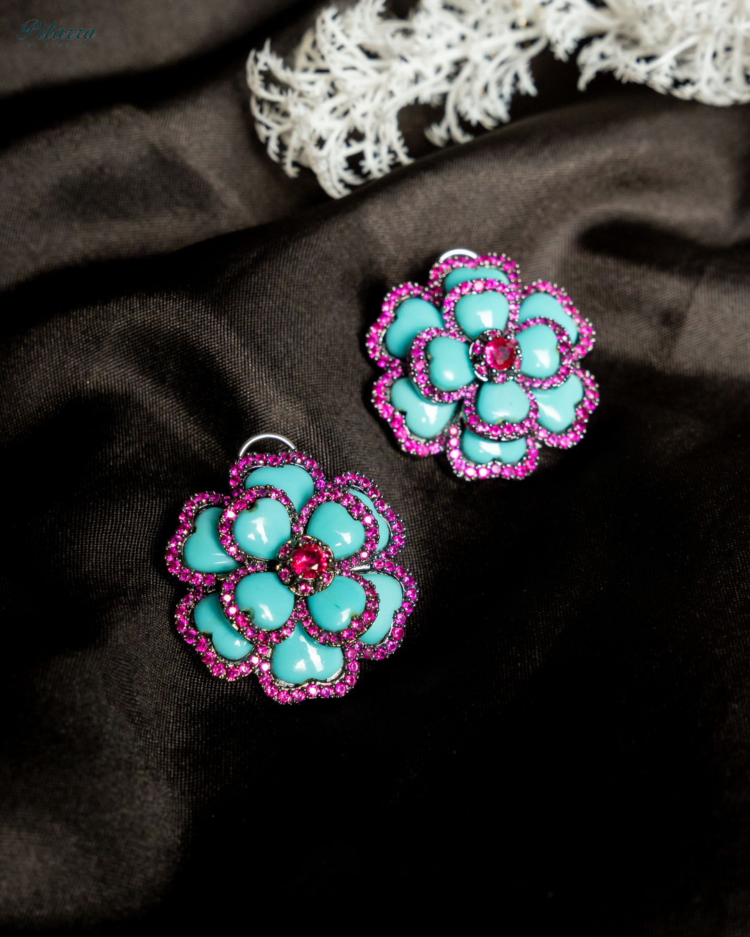 Turquoise Handcrafted Silver Earrings_Side Angle