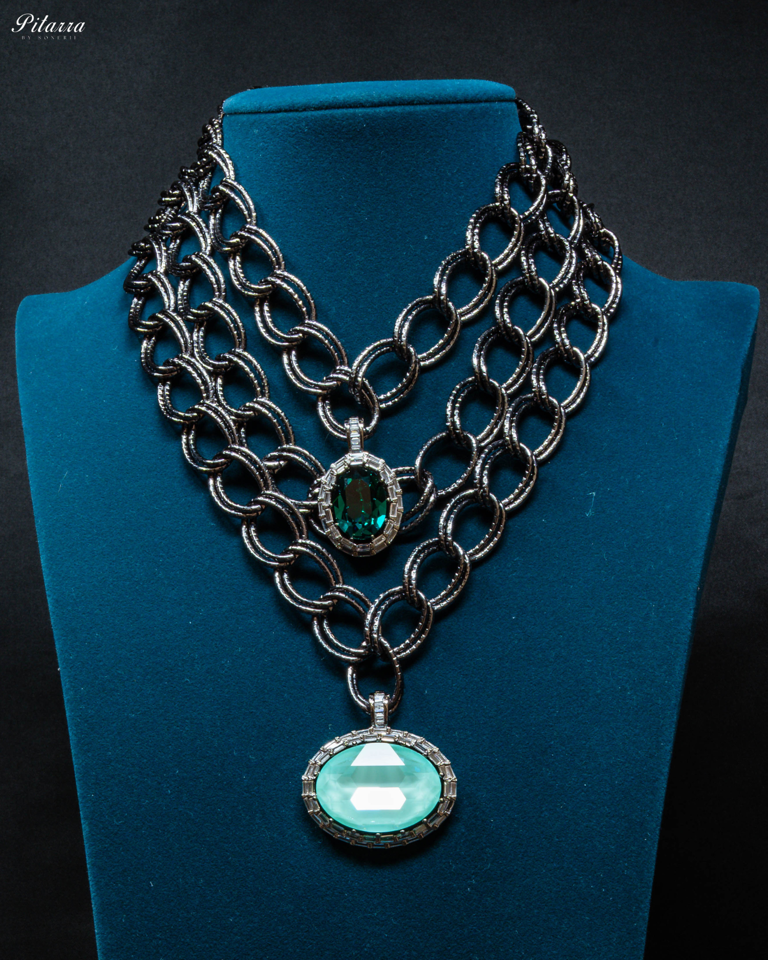 Turquoise Statement Pendant Chain Choker_Front Image
