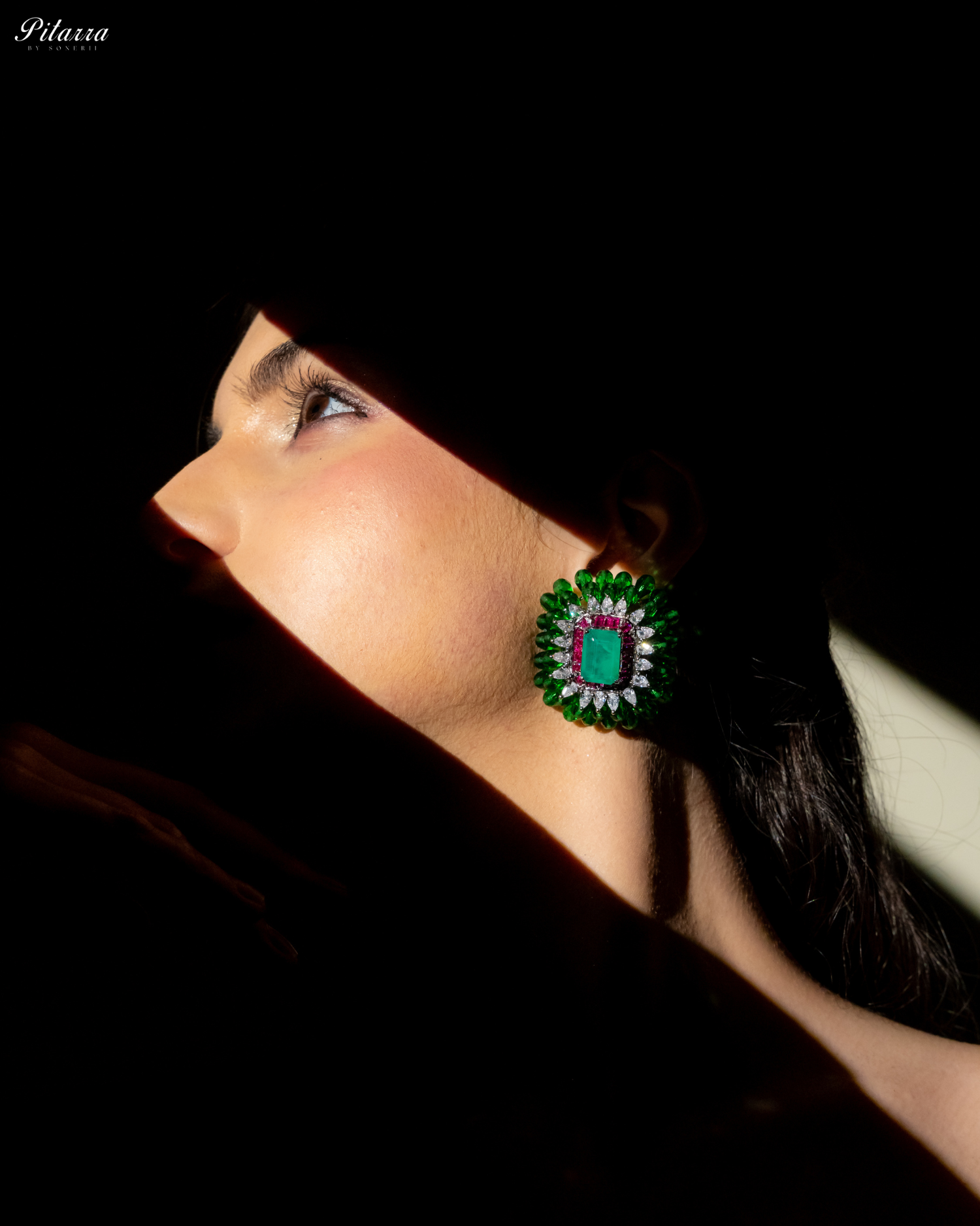 Turquoise and Green Emerald Studs Earrings_Left Angle