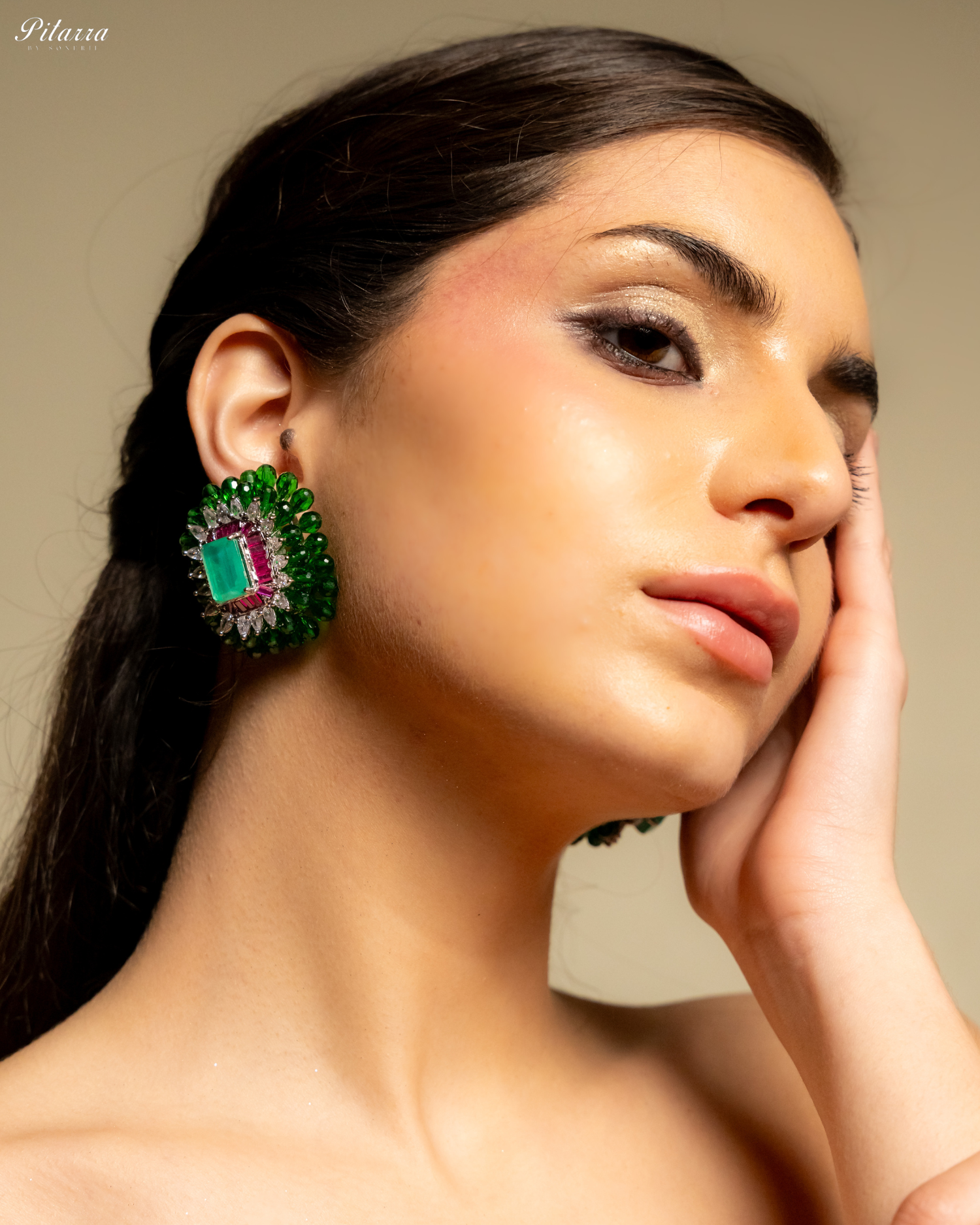 Turquoise and Green Emerald Studs Earrings_Right Angle