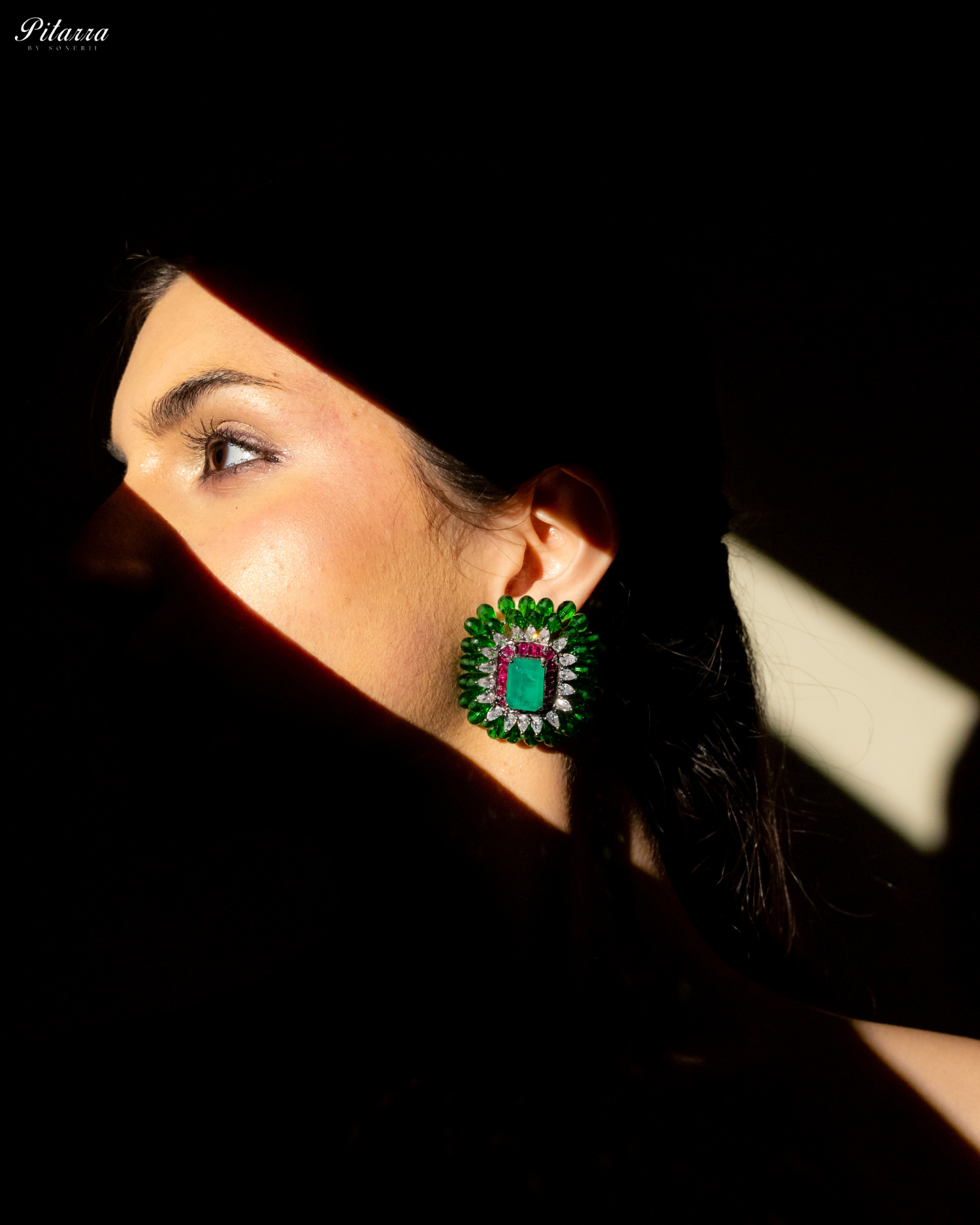 Turquoise and Green Emerald Studs Earrings_Side Image