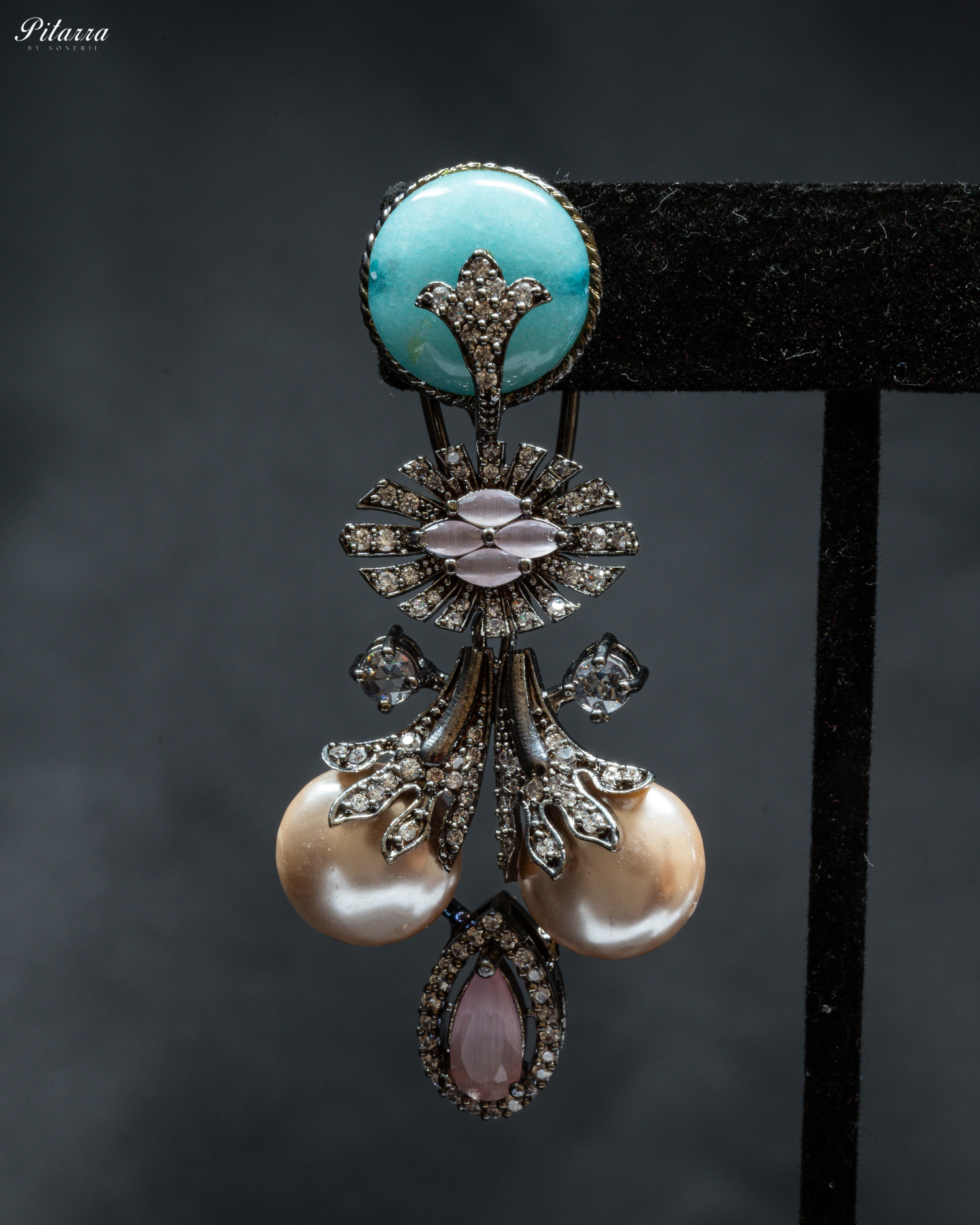 Turquoise with Pink Choker Set in Dual Tone_Zoom Earrings