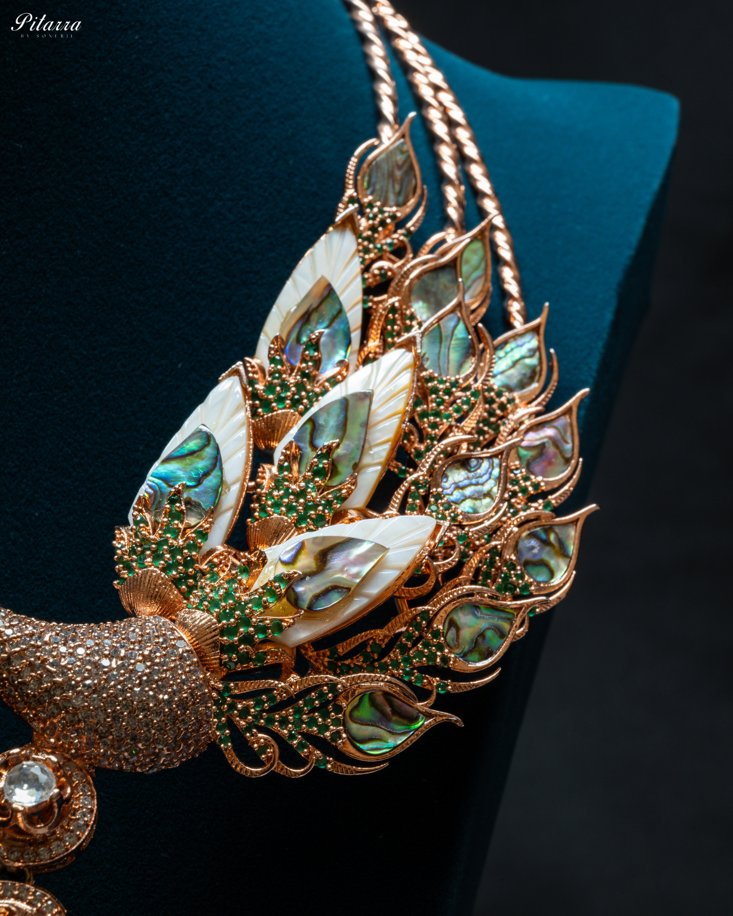 Two MOP Peacocks with Green Doublet Drop Necklace Set_Zoom Angle