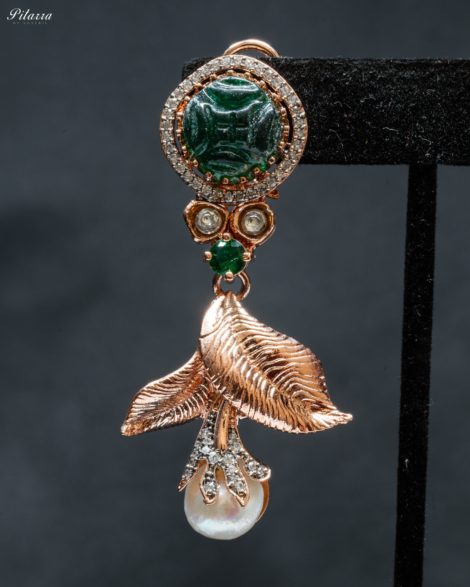 Victoria Green Carved Stone in Rose Gold Polish Necklace Set_Zoom Earrings