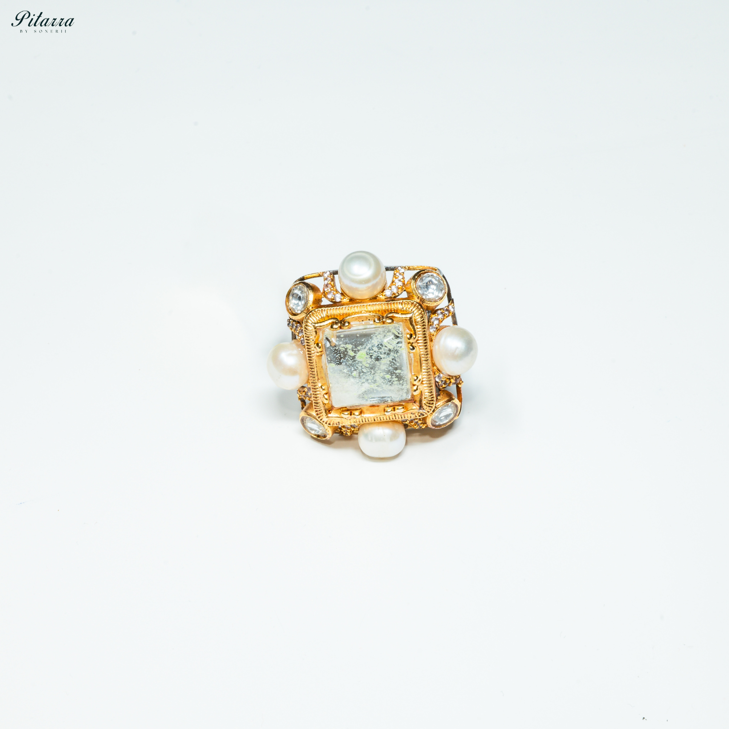 White Crystal Pearl Maharani Ring