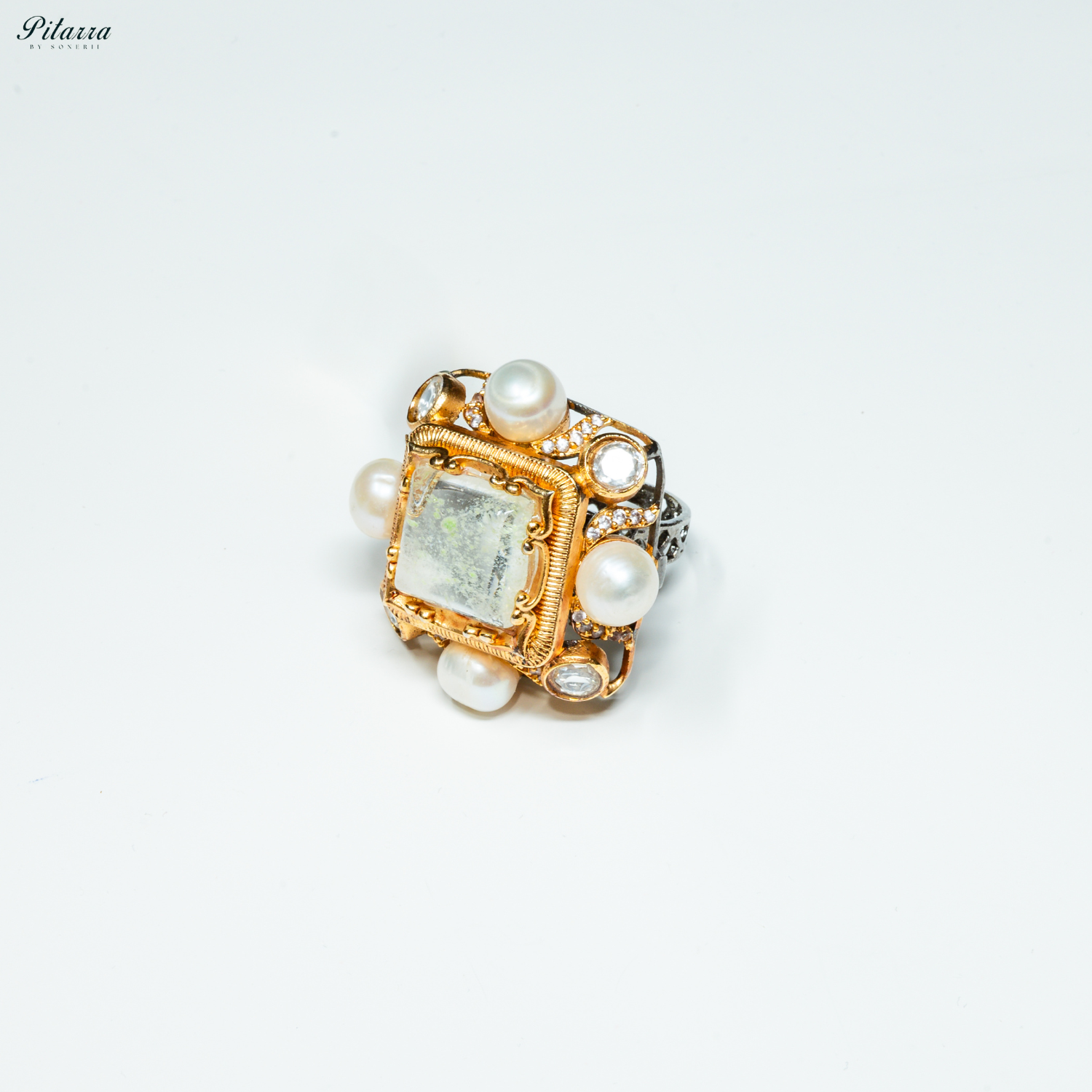 White Crystal Pearl Maharani Ring