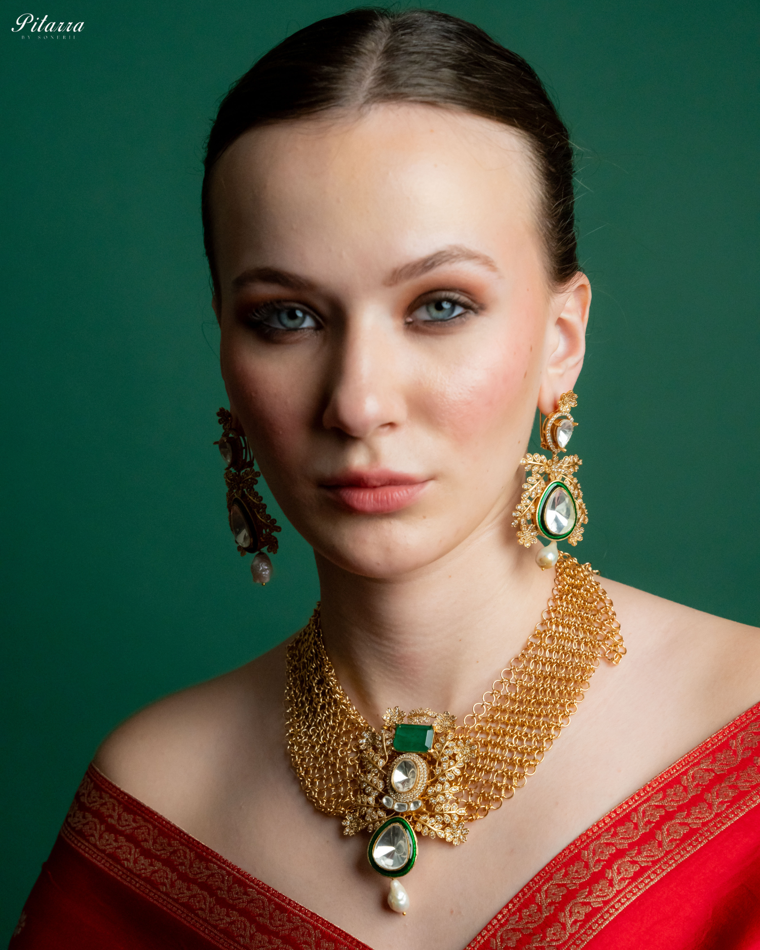 White Crystal Studed Kundan Necklace Set_Front Angle