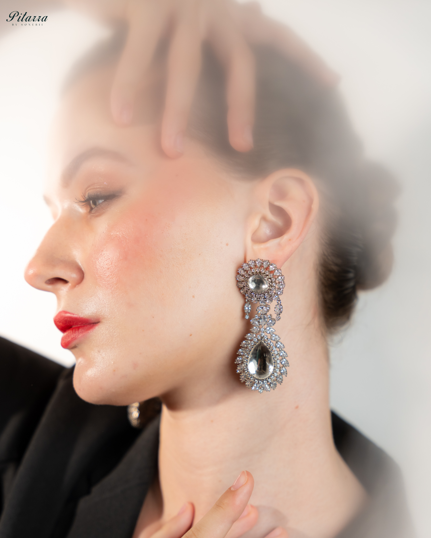 White Dangler Drop Polki Earrings Set_Left Look