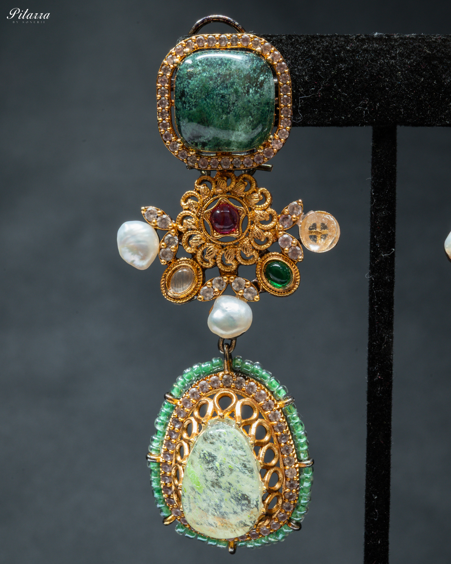White Doublet with Navaratna Choker Set_Zoom Earrings