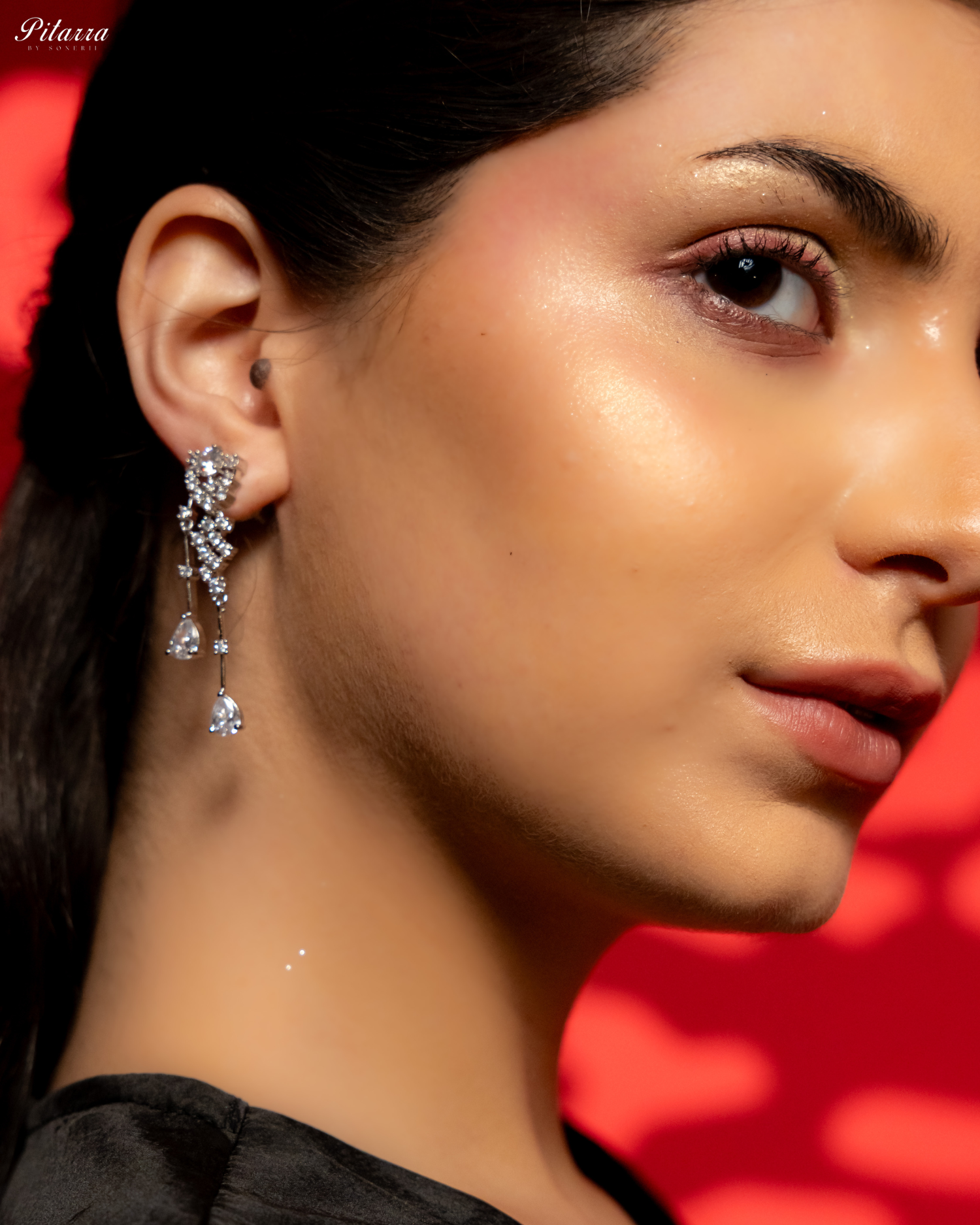 White Drop Stone Cubic Zircon Dangle Earrings_Right Pose