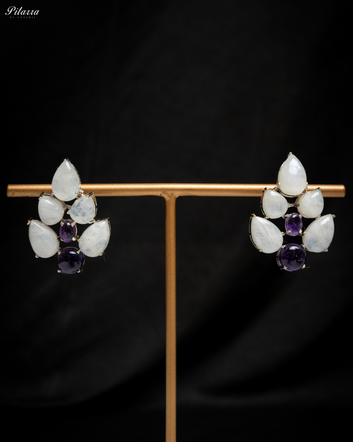 White Purple Ethnic Stud Earrings_Front Image