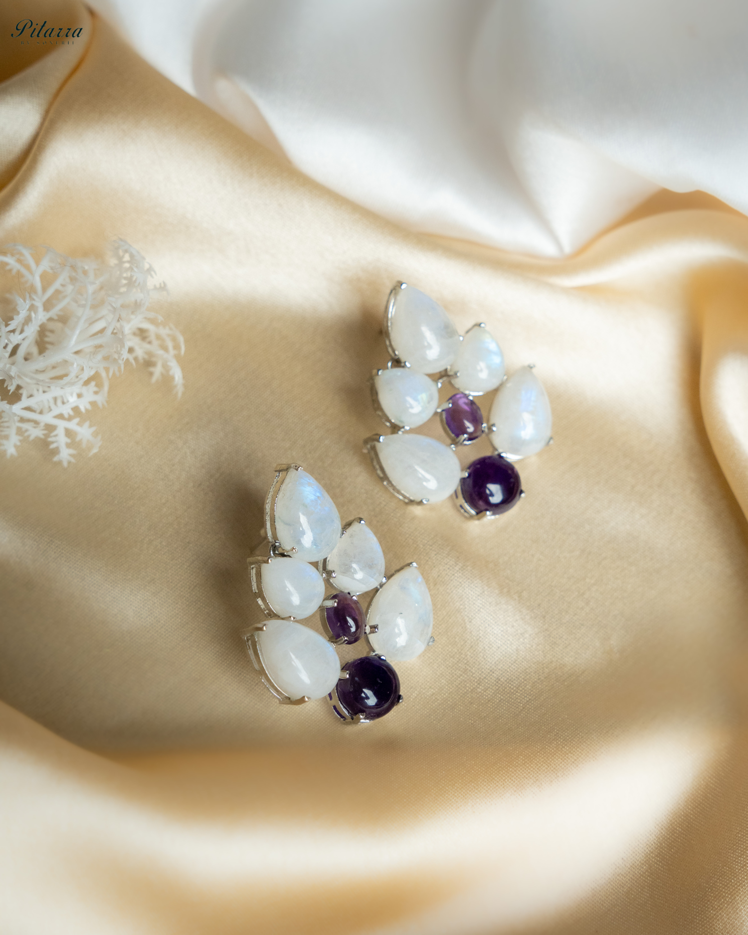 White Purple Ethnic Stud Earrings_Main Image