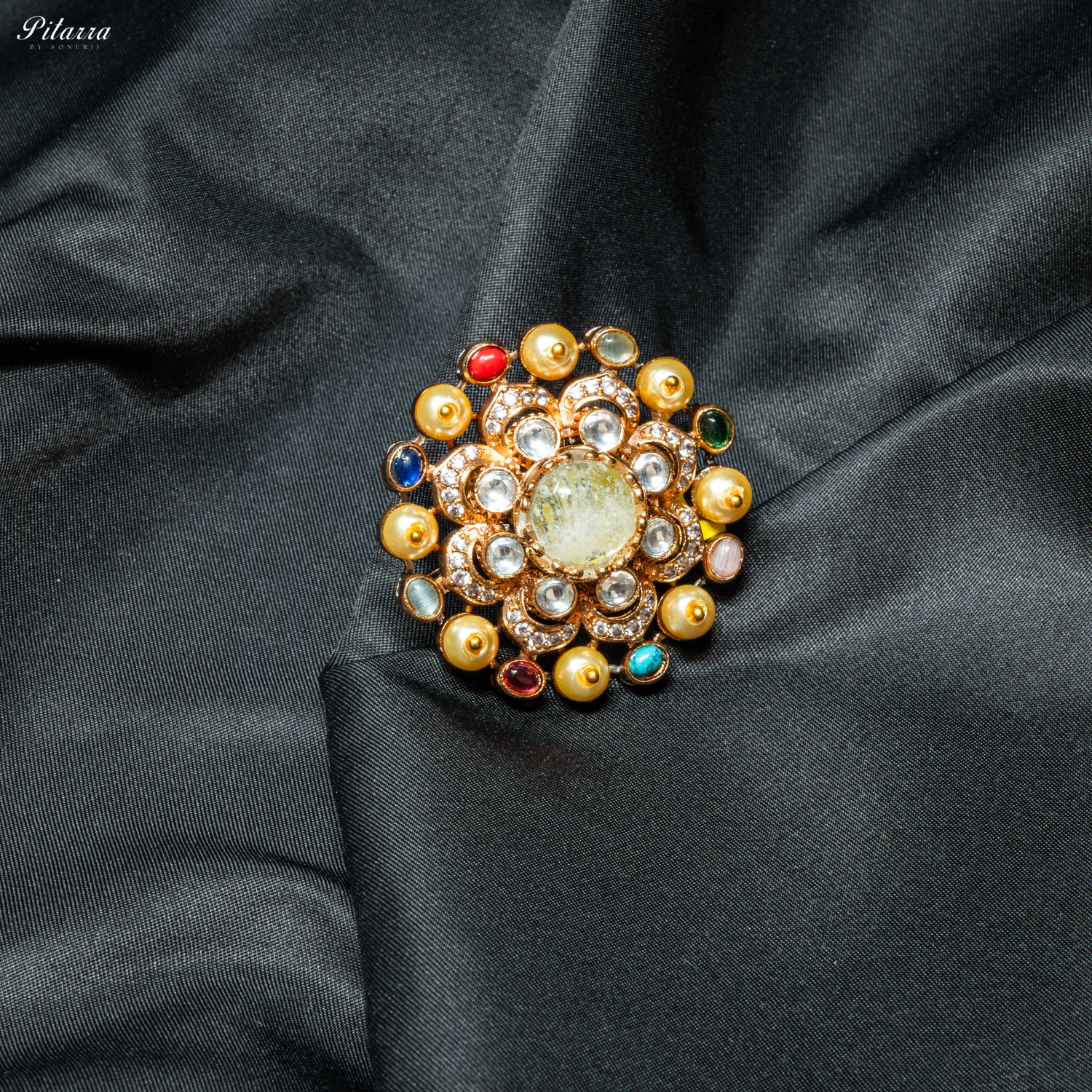White Stone Navratna Heritage Ring_Front Image
