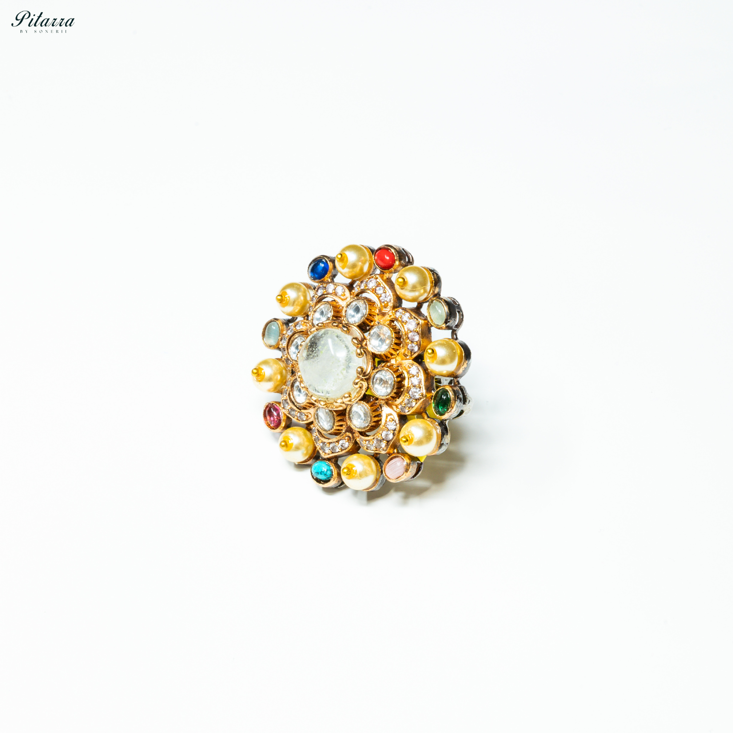 White Stone Navratna Heritage Ring_Side Angle