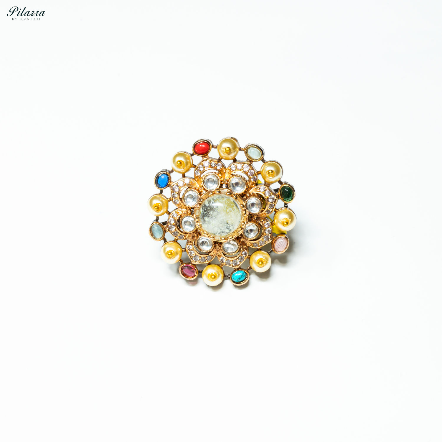 White Stone Navratna Heritage Ring_White Background
