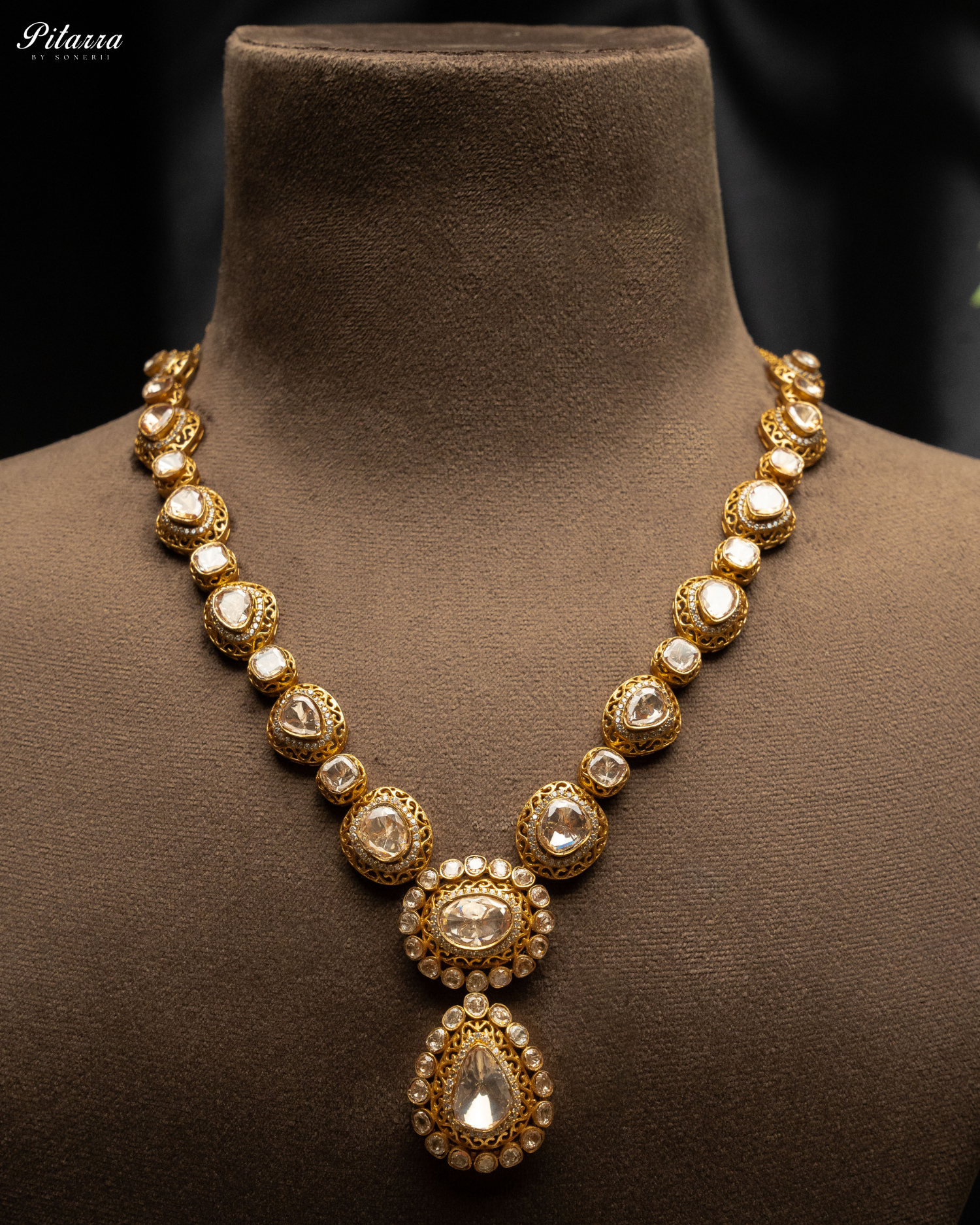 White Uncut Long Traditional Kundan Necklace Set