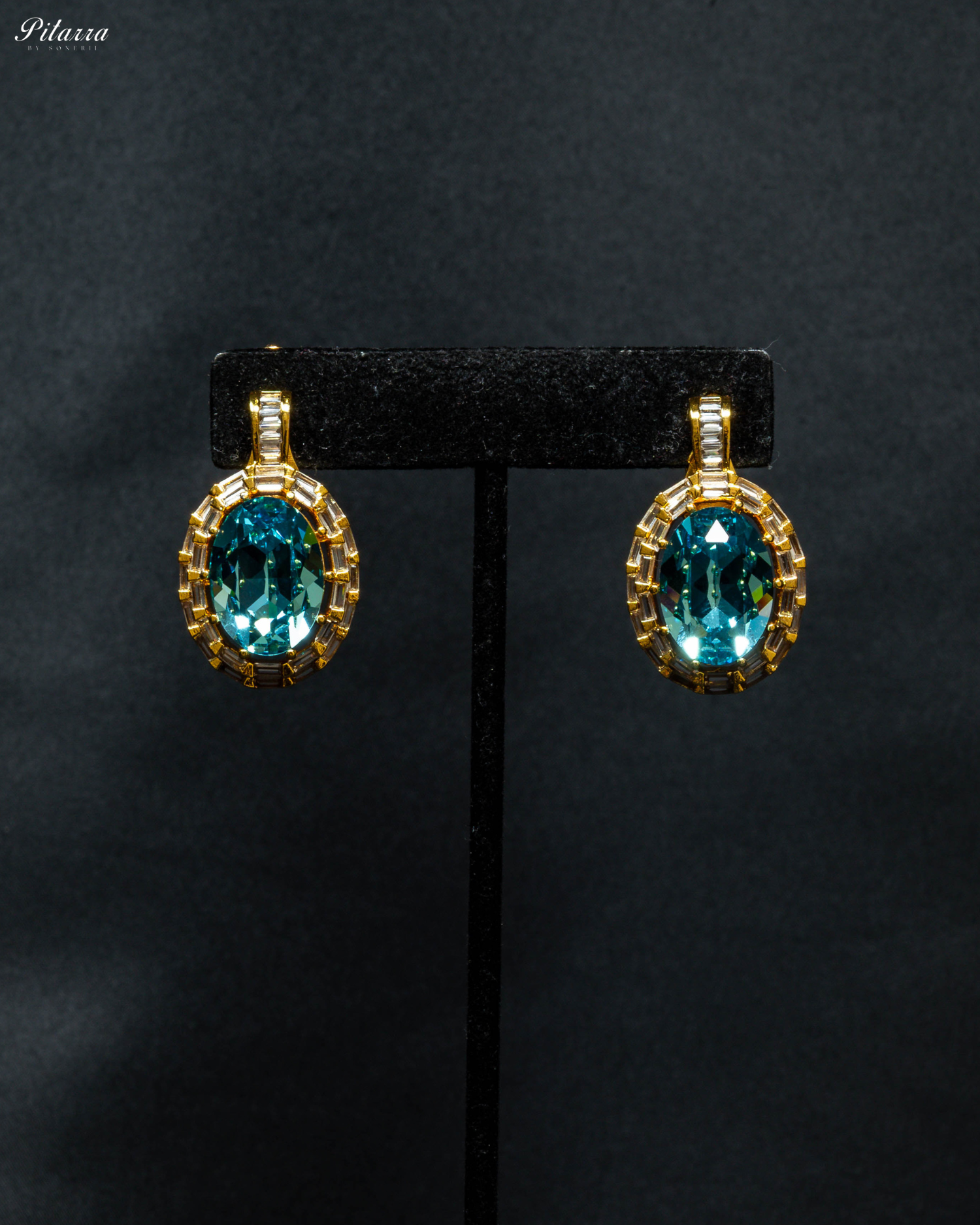Yellow-Blue Statement Pendant Golden Chain Choker_Earrings