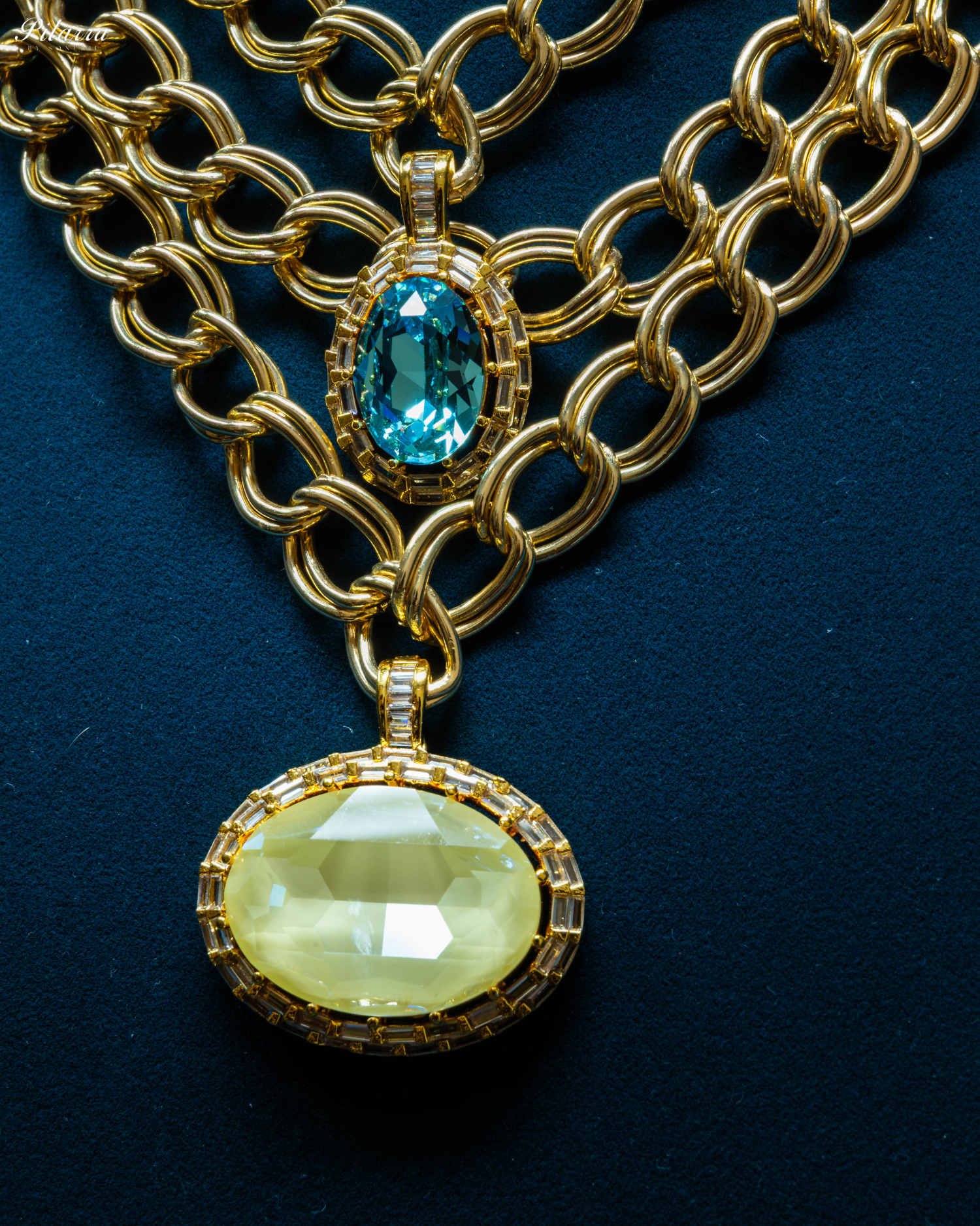 Yellow-Blue Statement Pendant Golden Chain Choker_Zoom Angle