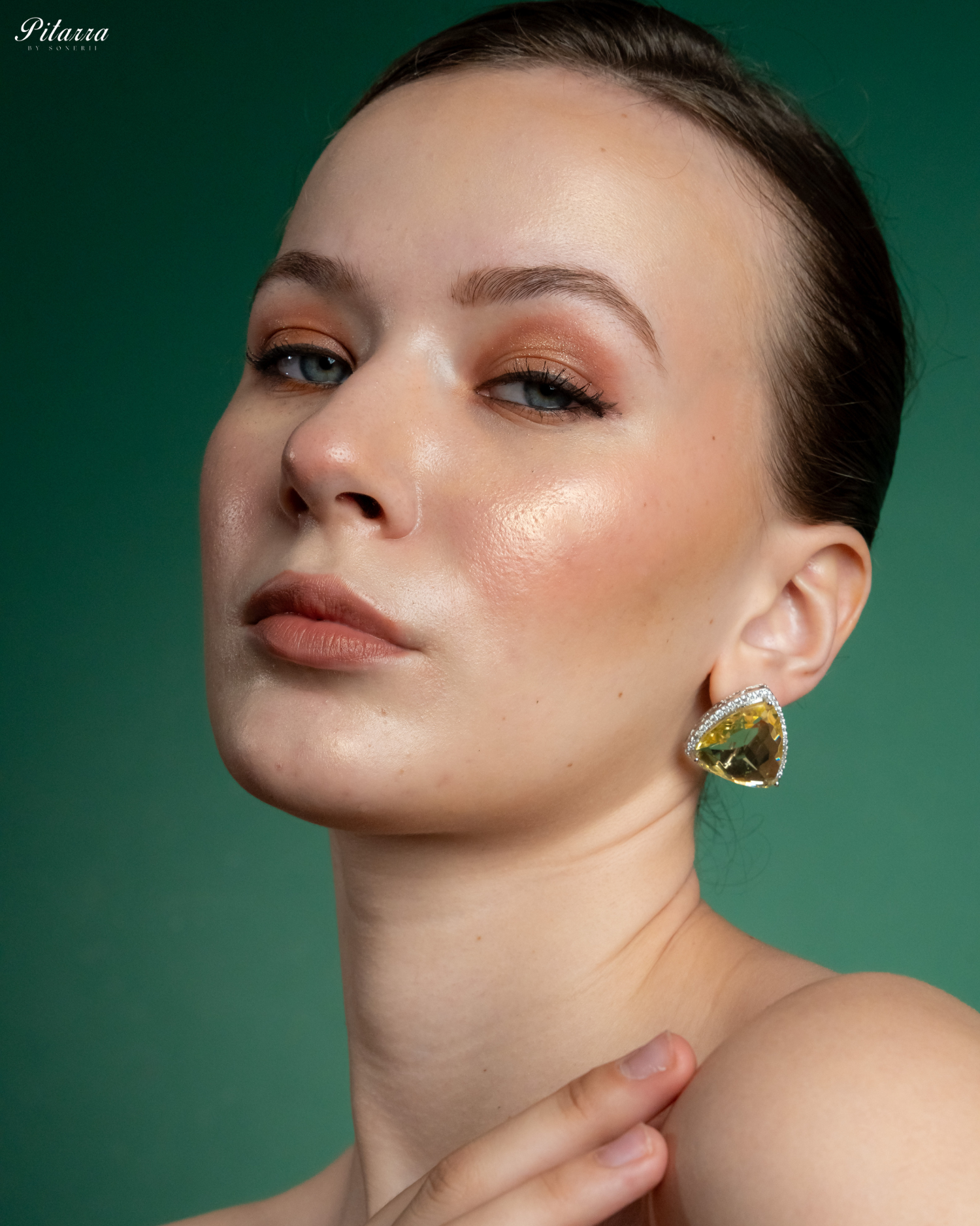 Yellow Colored Stone CZ Earrings_Side Pose