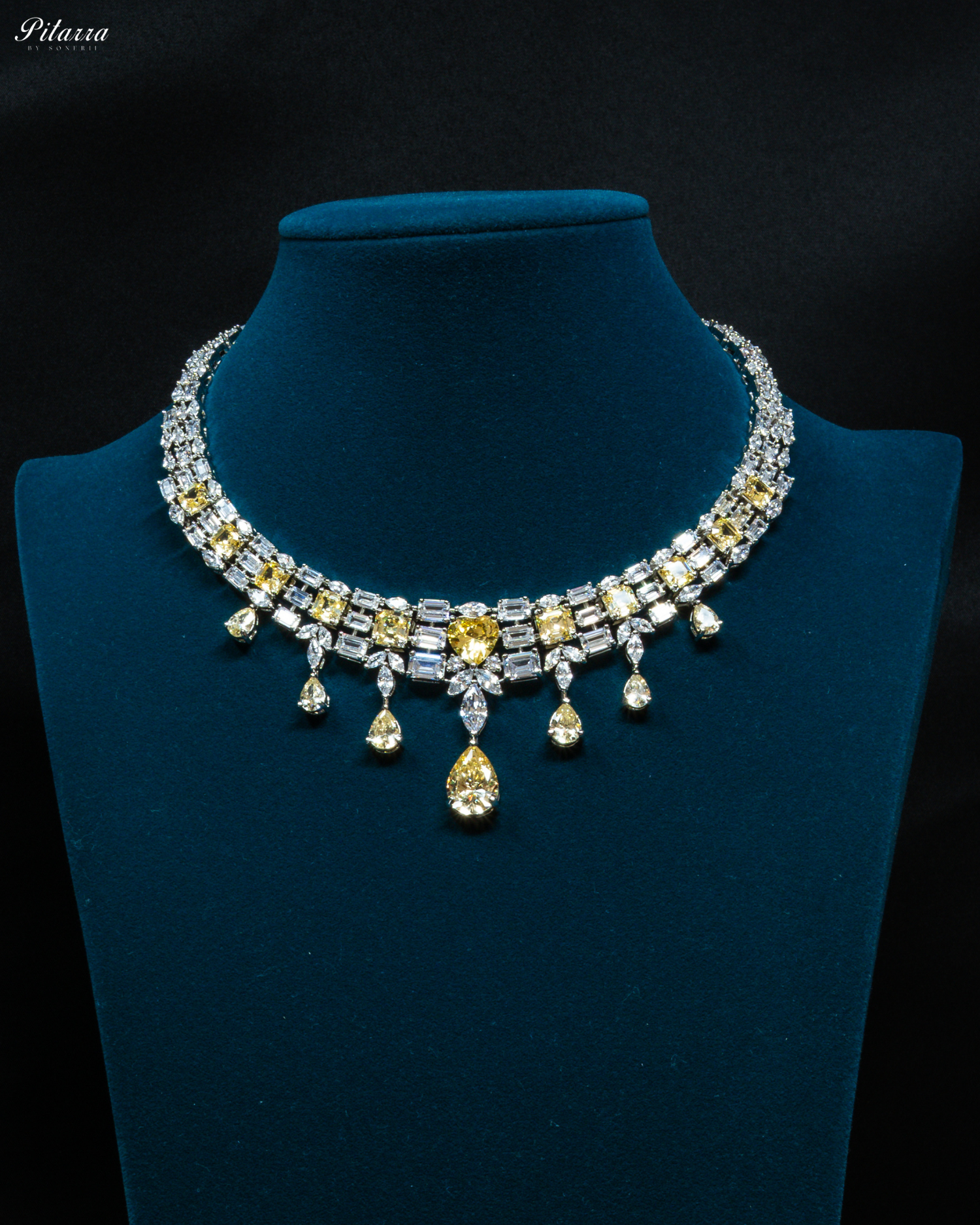 Yellow Drop Cubic Zirconia Studded Necklace Set_Front Image