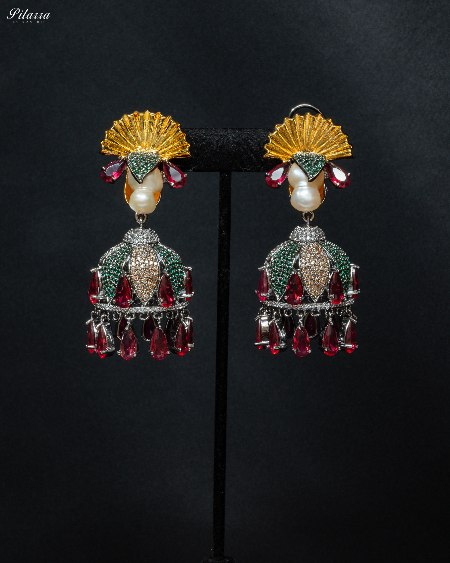 Yellow Floral Peach Pearls Fusion Set_Earrings