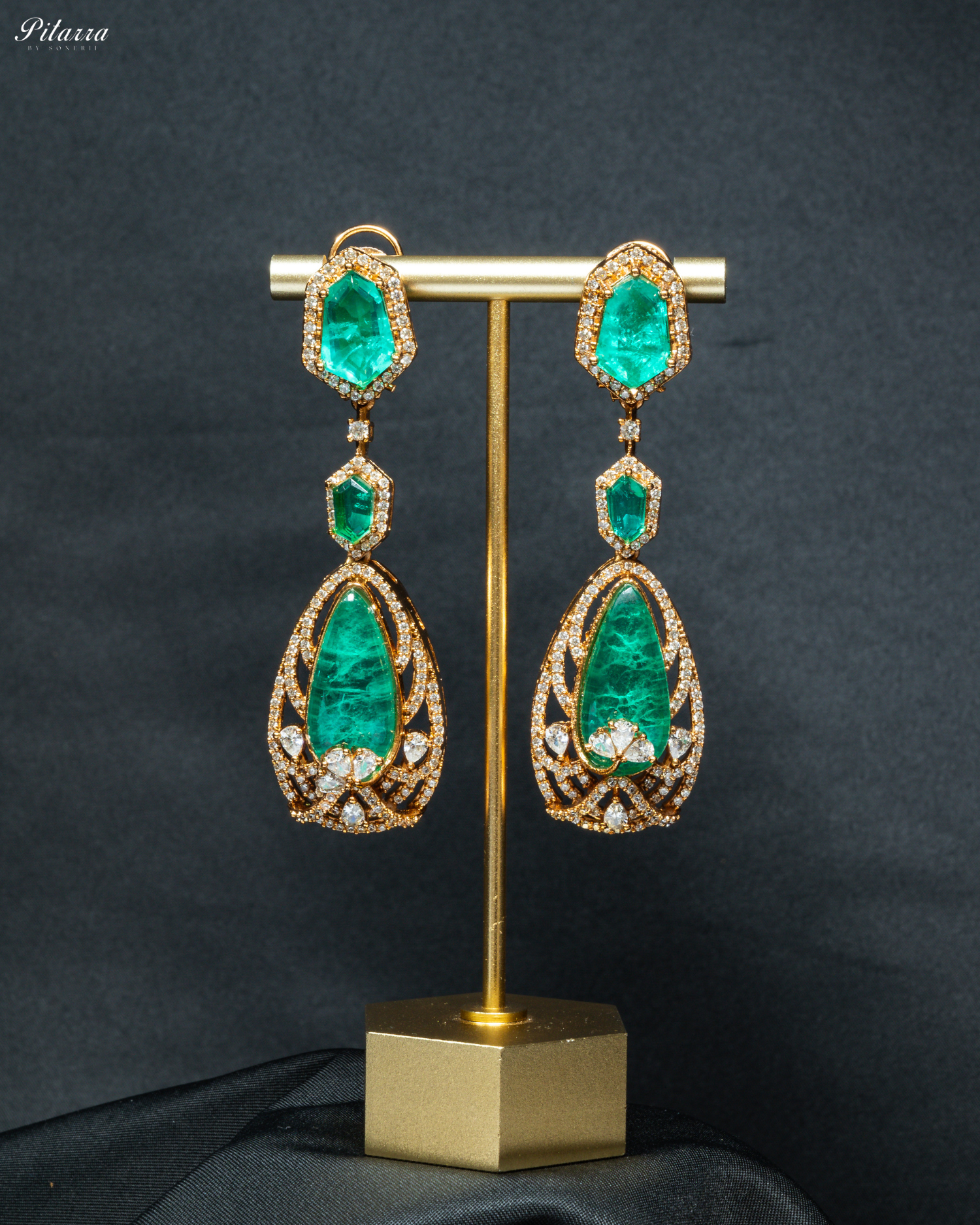 Yellow and Green Doublet Stone with CZ Necklace Set_Earrings