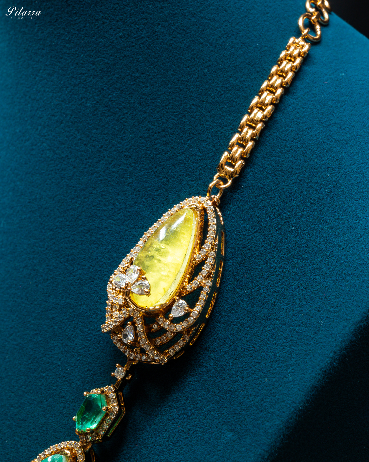 Yellow and Green Doublet Stone with CZ Necklace Set_Zoom Angle
