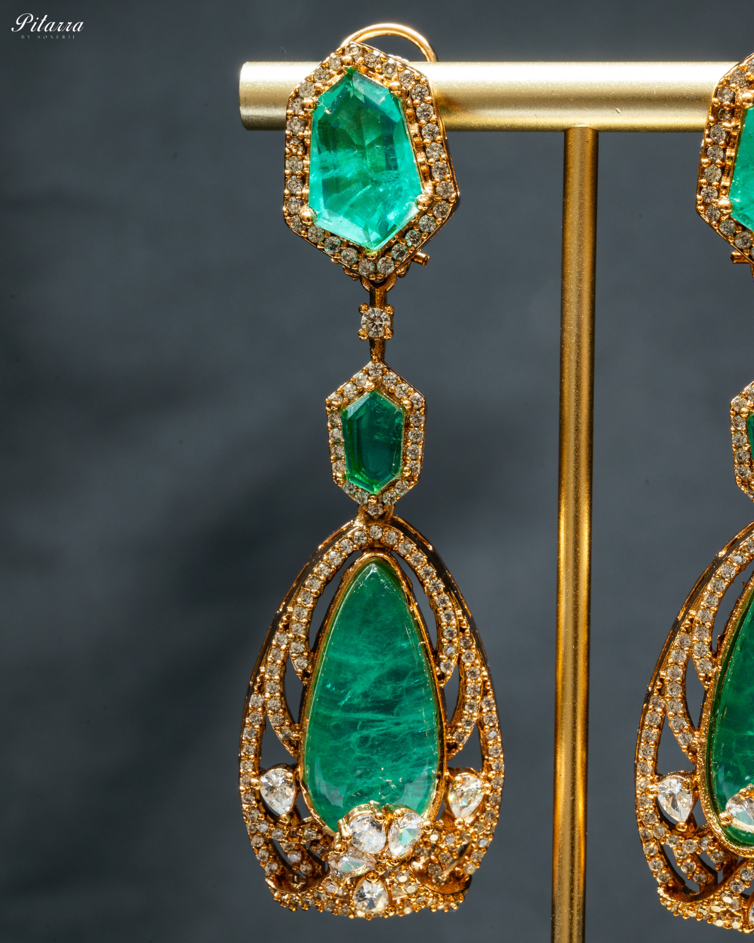 Yellow and Green Doublet Stone with CZ Necklace Set_Zoom Earrings