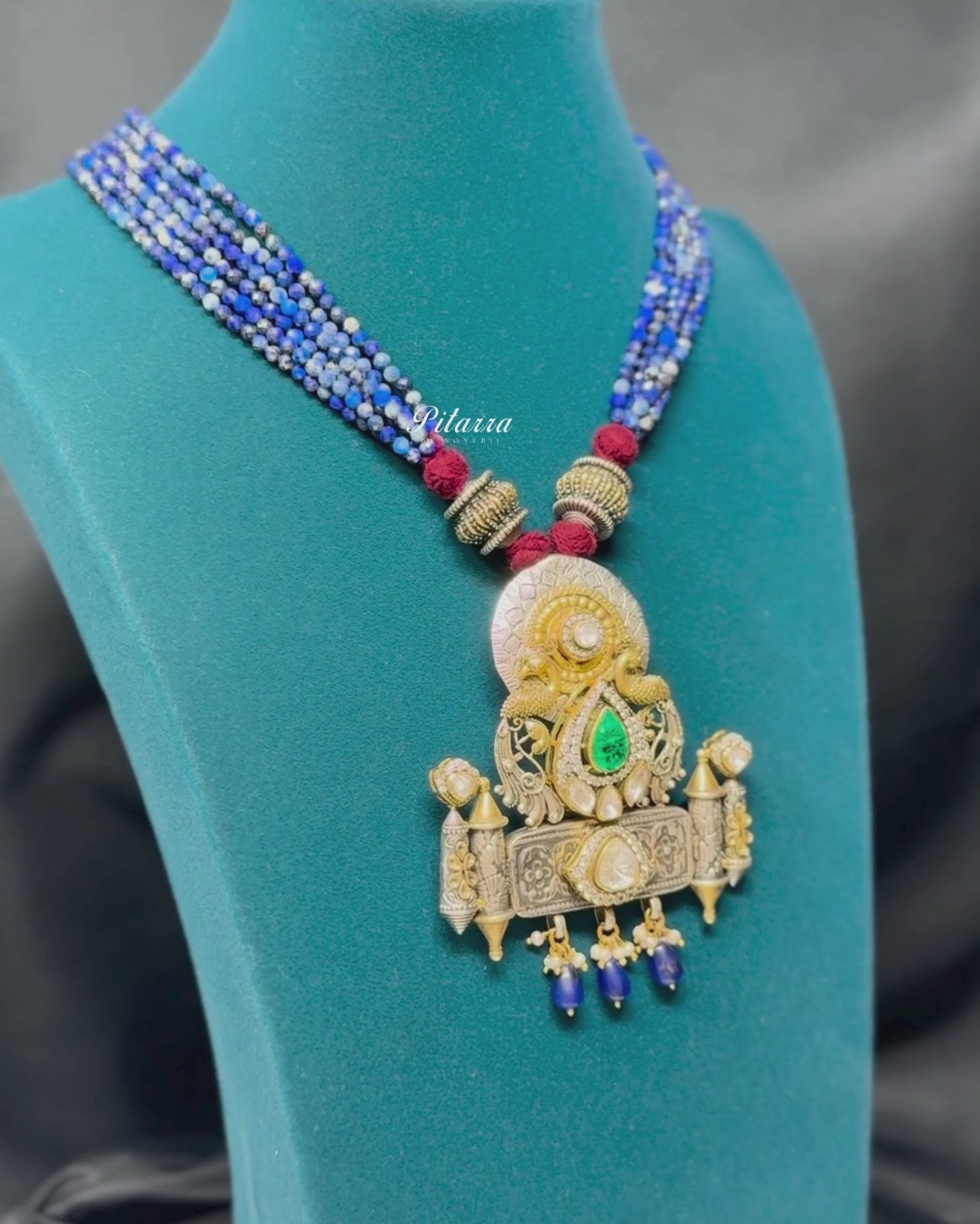 Long Blue Beads 92.5 Silver Neckalace - Video