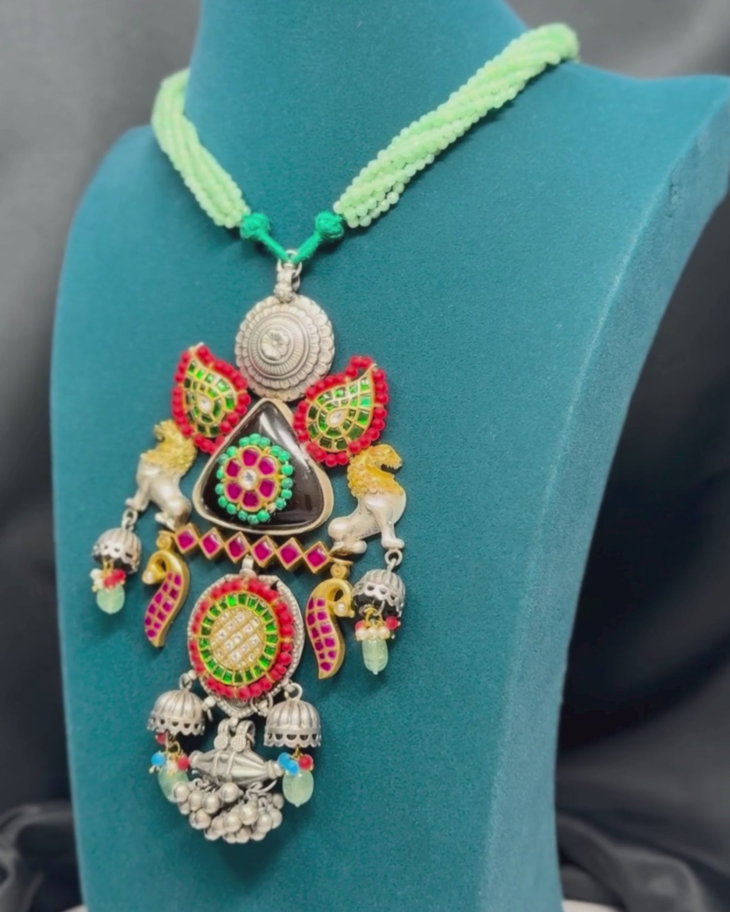 Long Mint Green Heavy Beads 92.5 Silver Necklace - Video