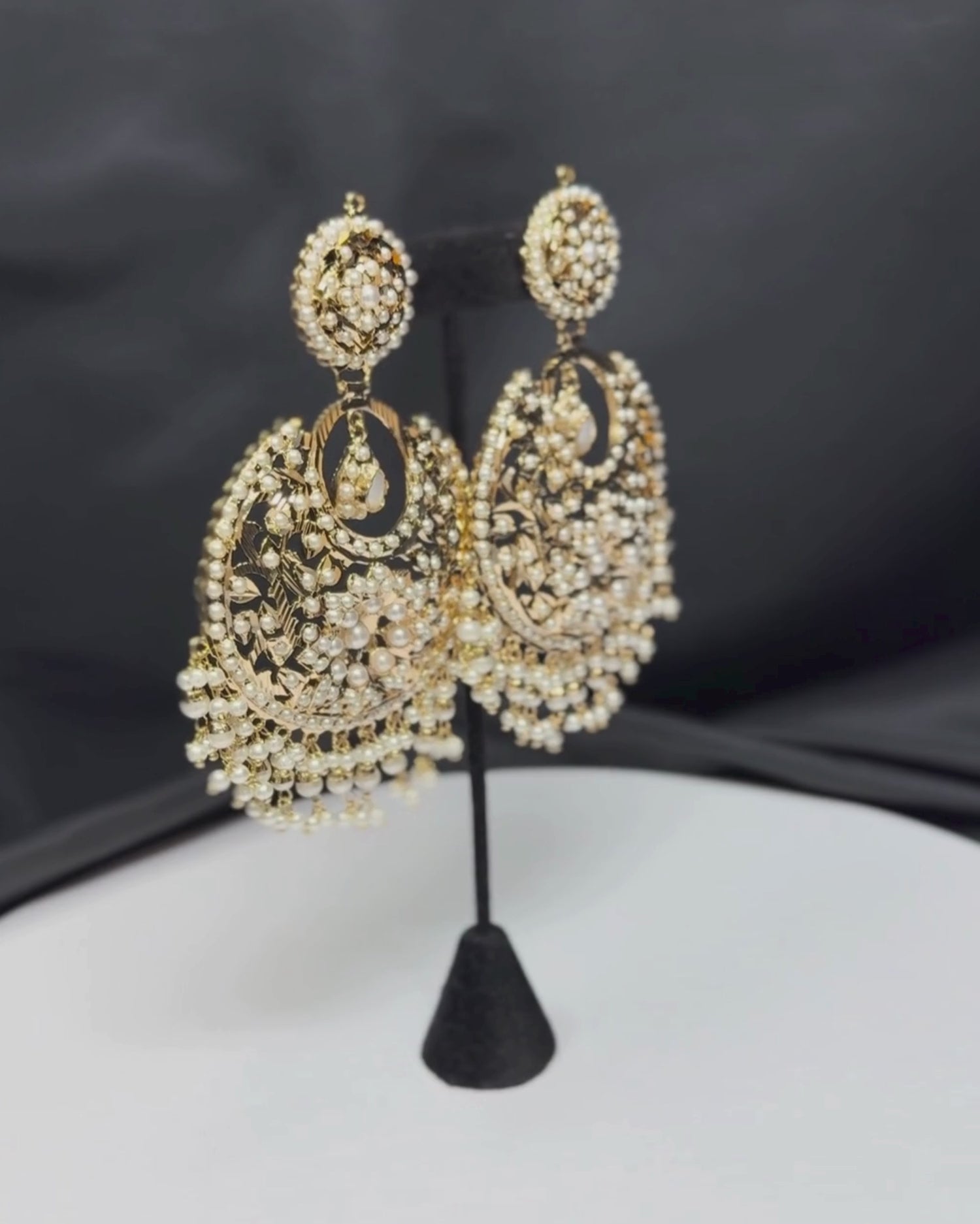 White Stone Studded Punjabi Jadau Chandbali Earrings_Video
