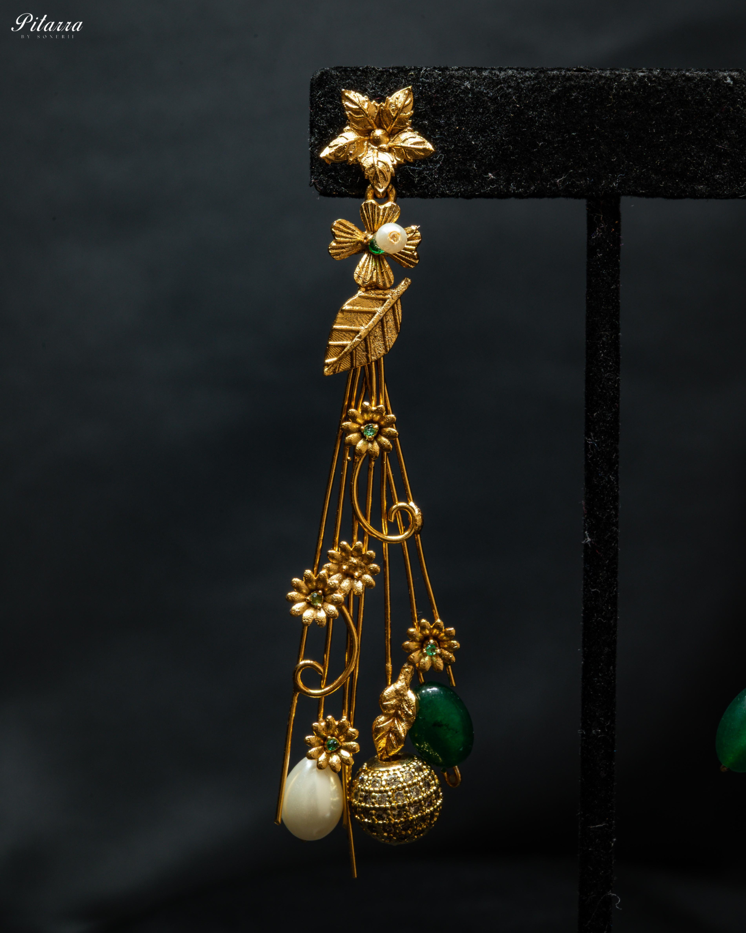 Golden Leaf With Emerald Crystal Stone Choker Set