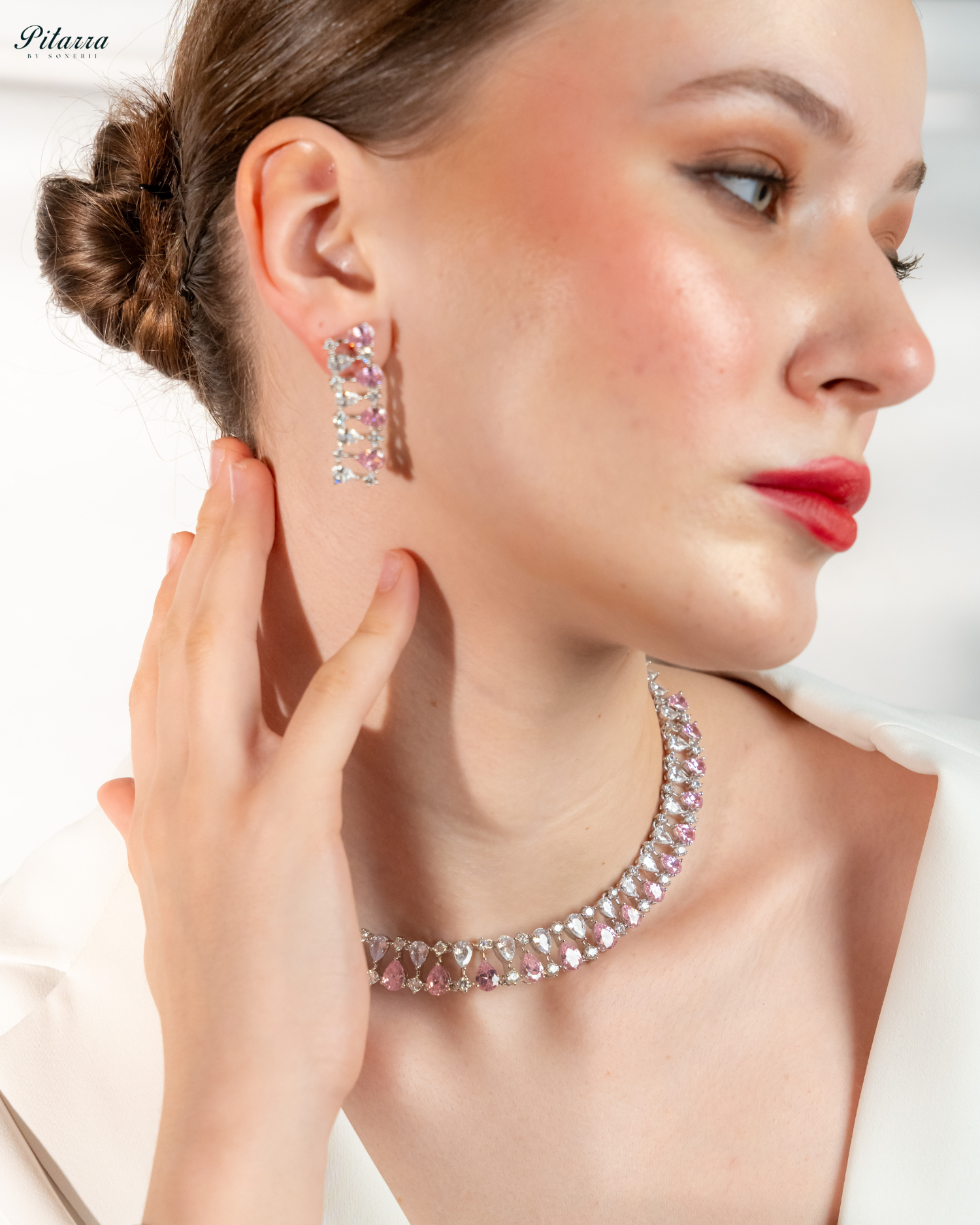 Pink Drop CZ Necklace Set