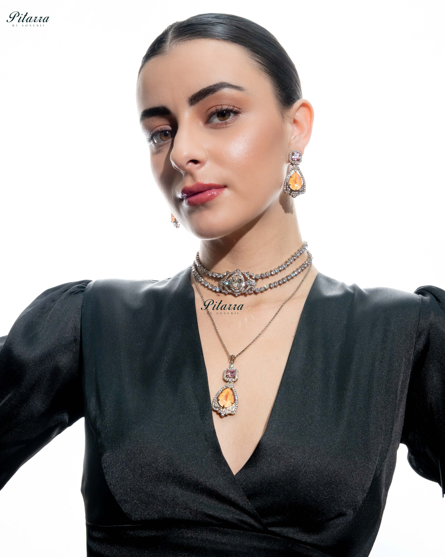 Yellow Stone Layered Zircon Necklace Set