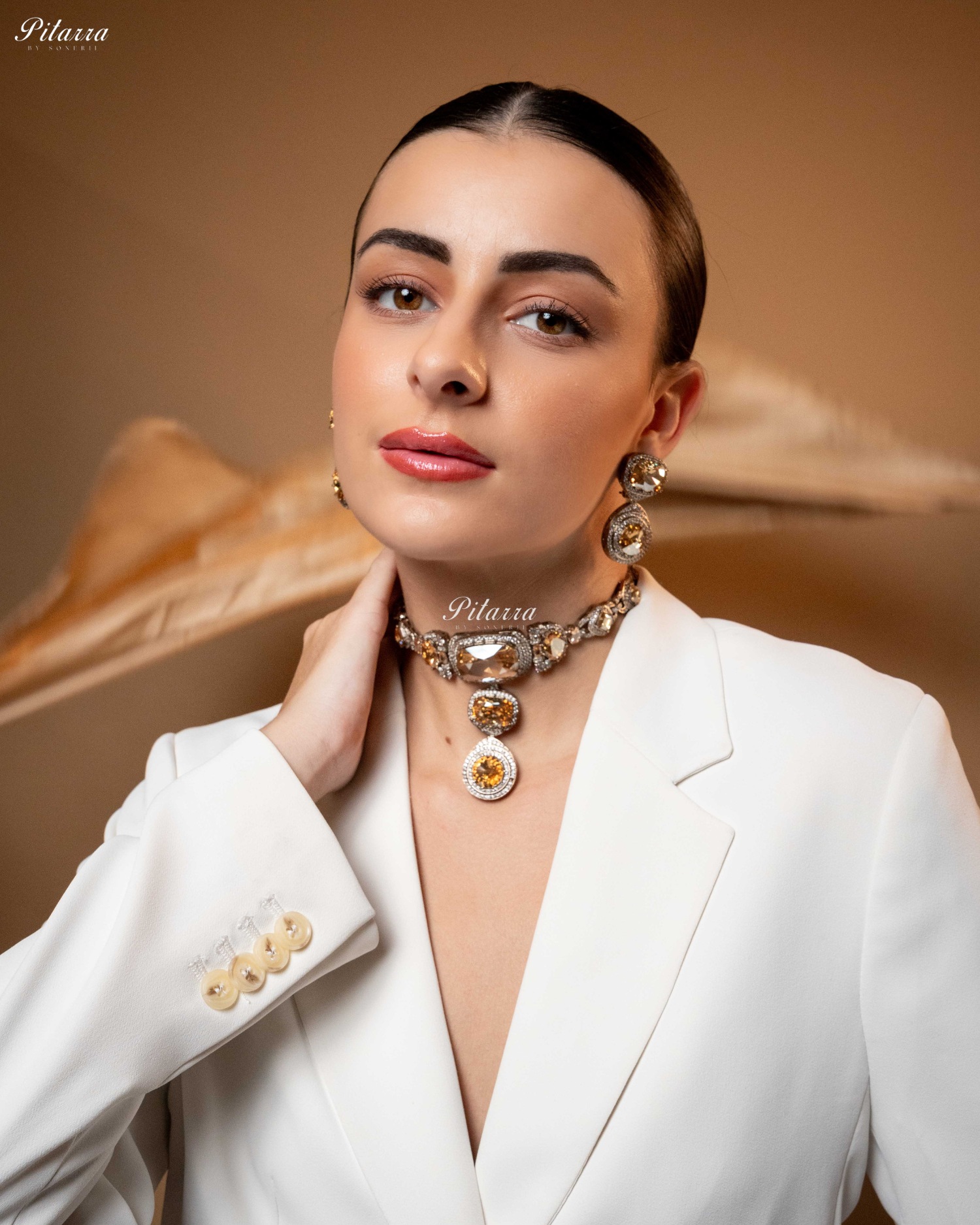 Yellow Three Stone Crystal Choker Set