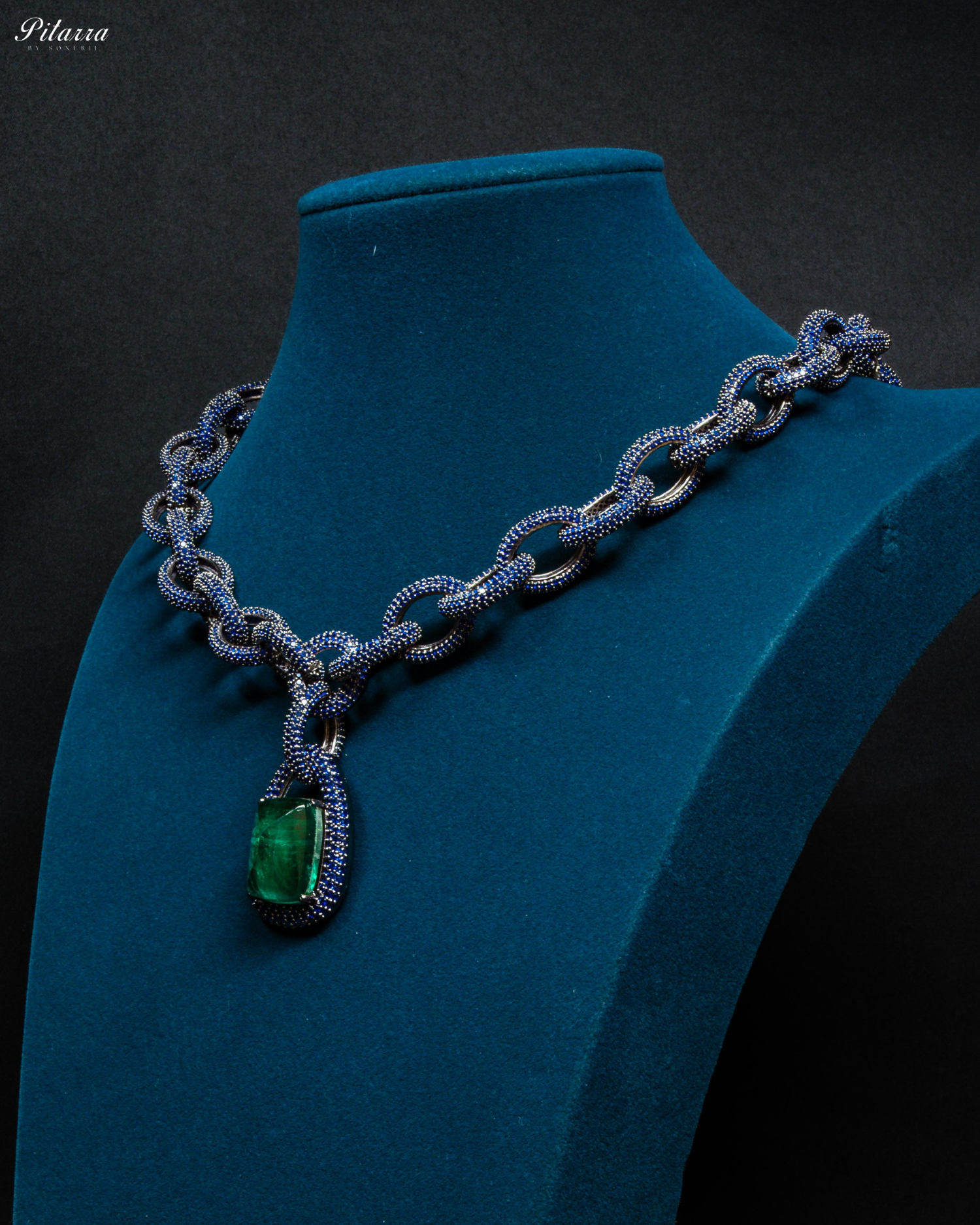 Emerald Stone Blue Chain CZ Necklace Set