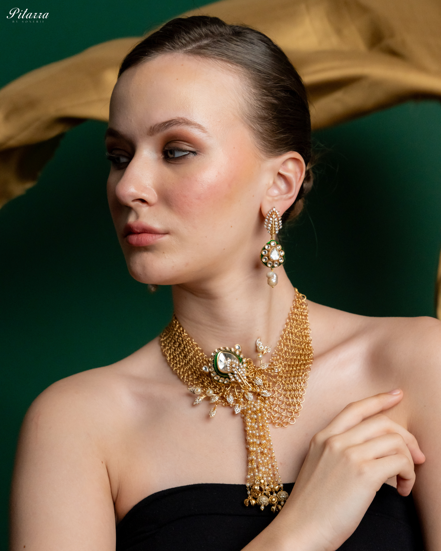 White Crystal Gold Finish Kundan Choker Set