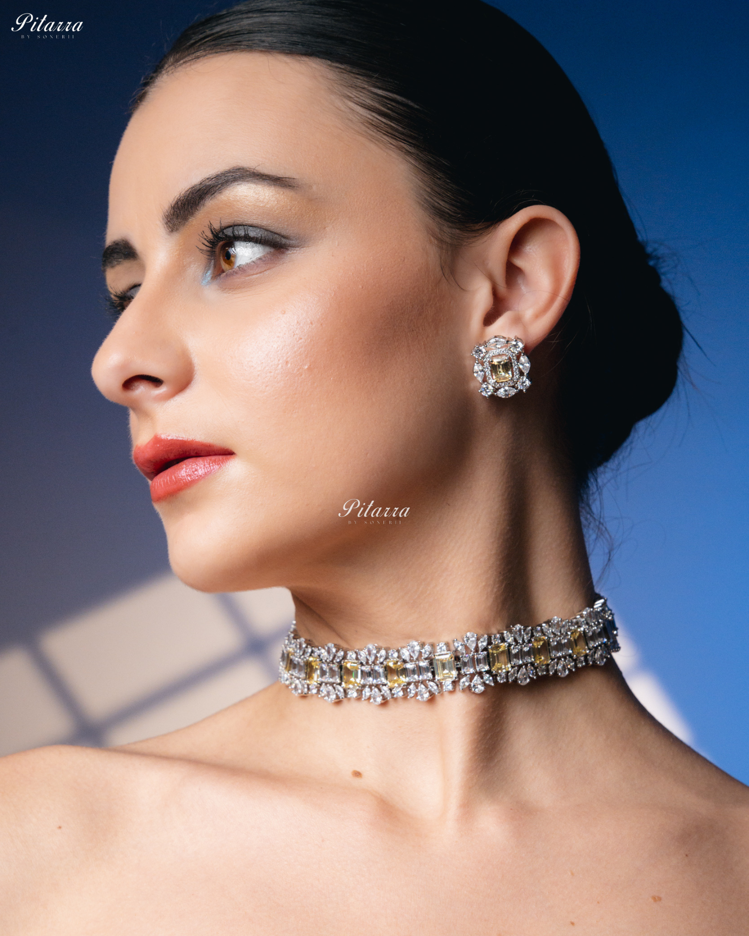 Yellow Stone Silver Plated CZ Necklace Set