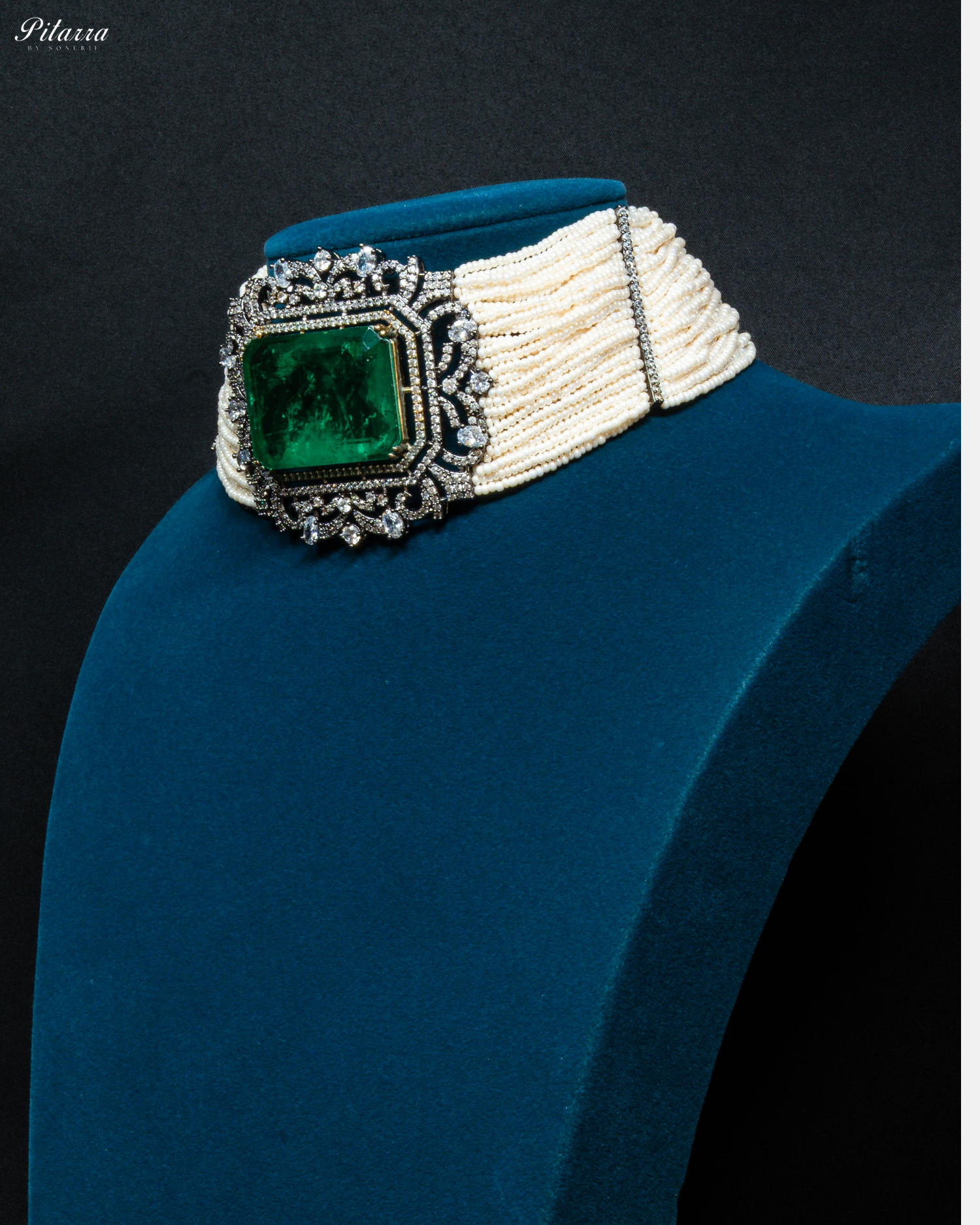 Emerald Stone Doublet Pearl Choker Set