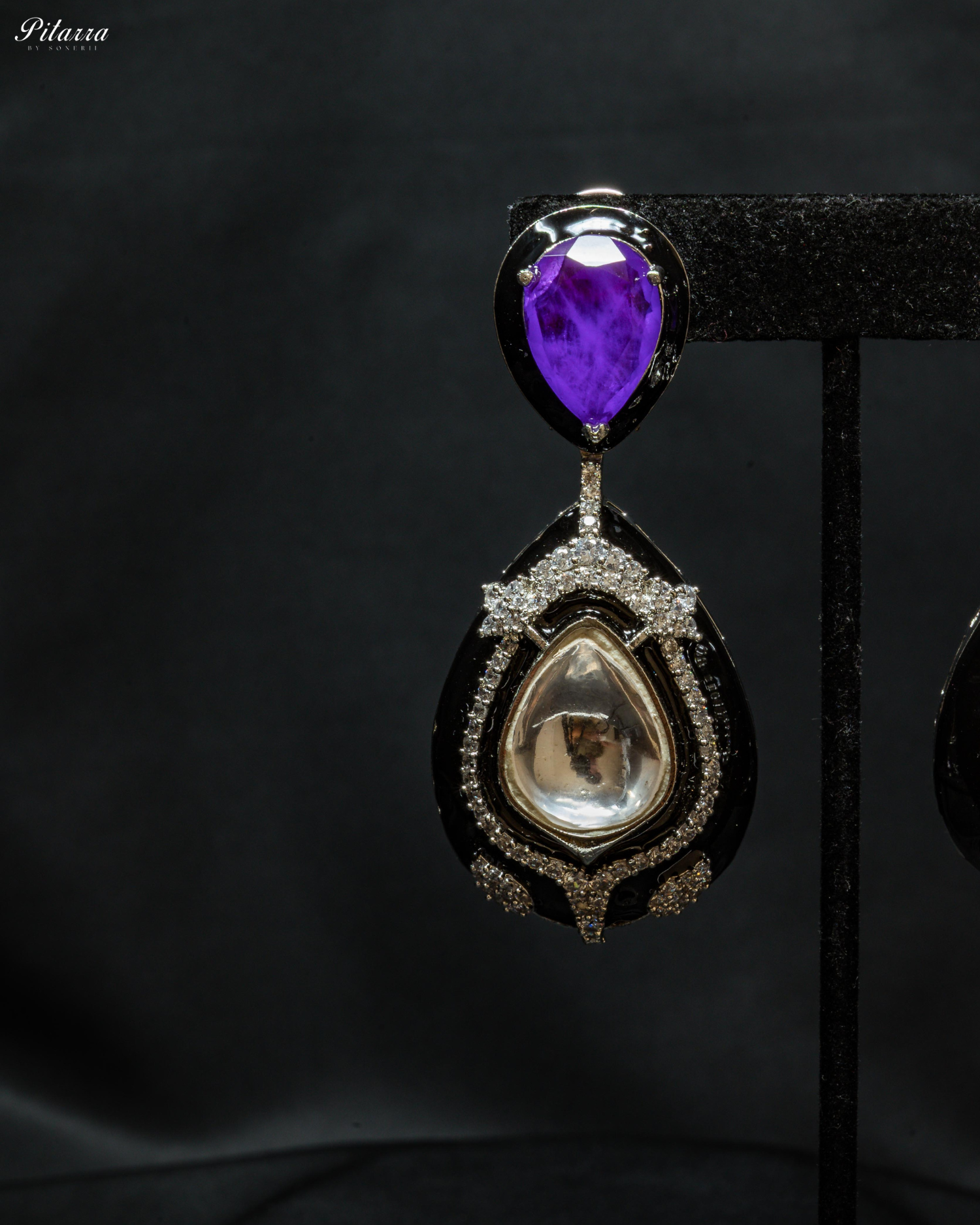 Purple Stone Crystal Drop Dangler Earrings