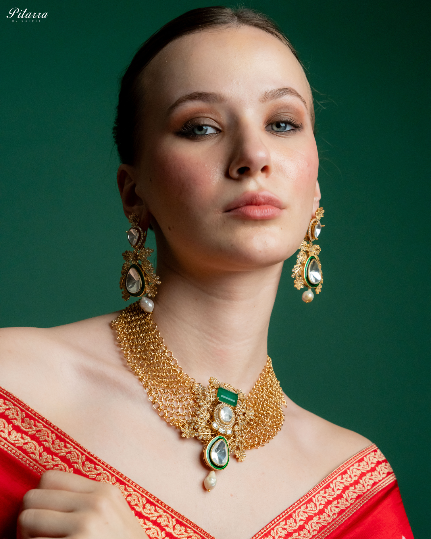 White Crystal Studed Kundan Necklace Set