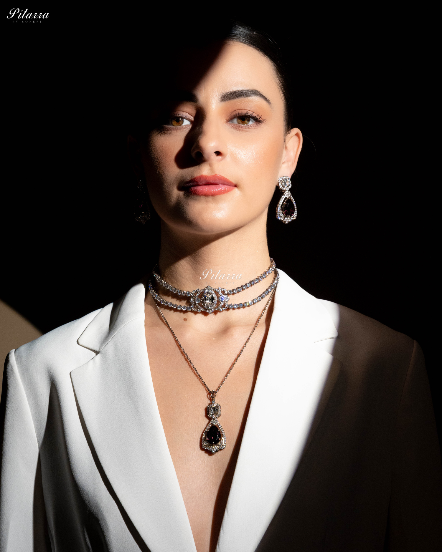 Amethyst Stone Layered Zircon Necklace Set