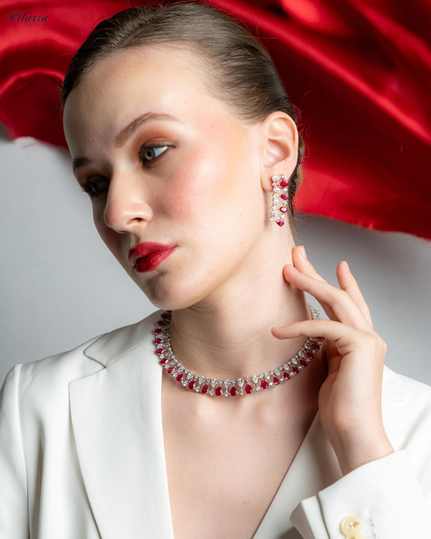 Red Drop CZ Necklace Set