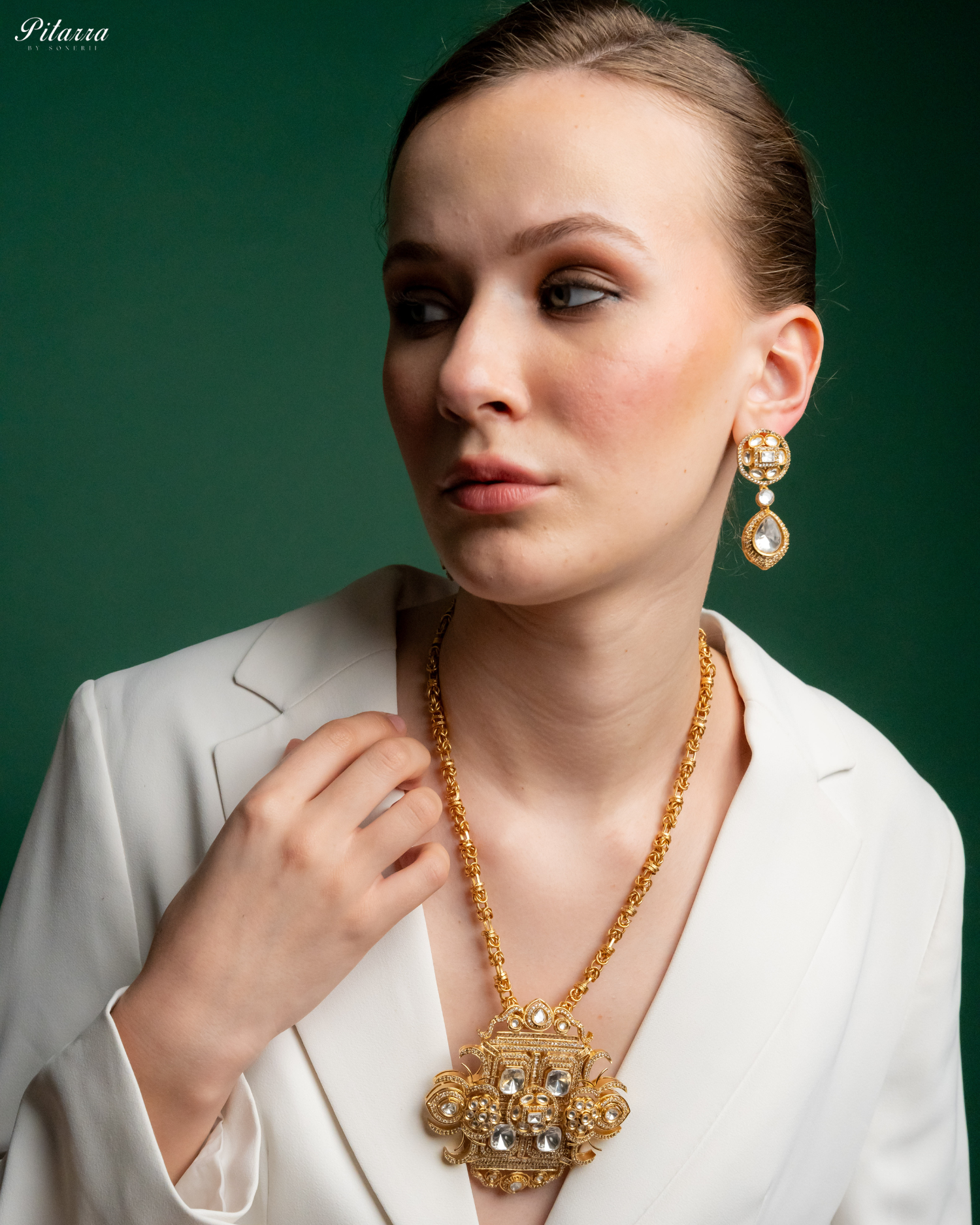 White Moissanite Stone Long Necklace Set