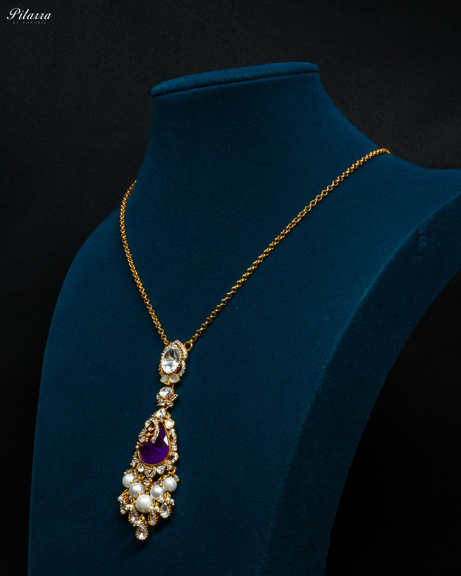 Purple Stone Gold Plated Beaded Traditional Necklace Set